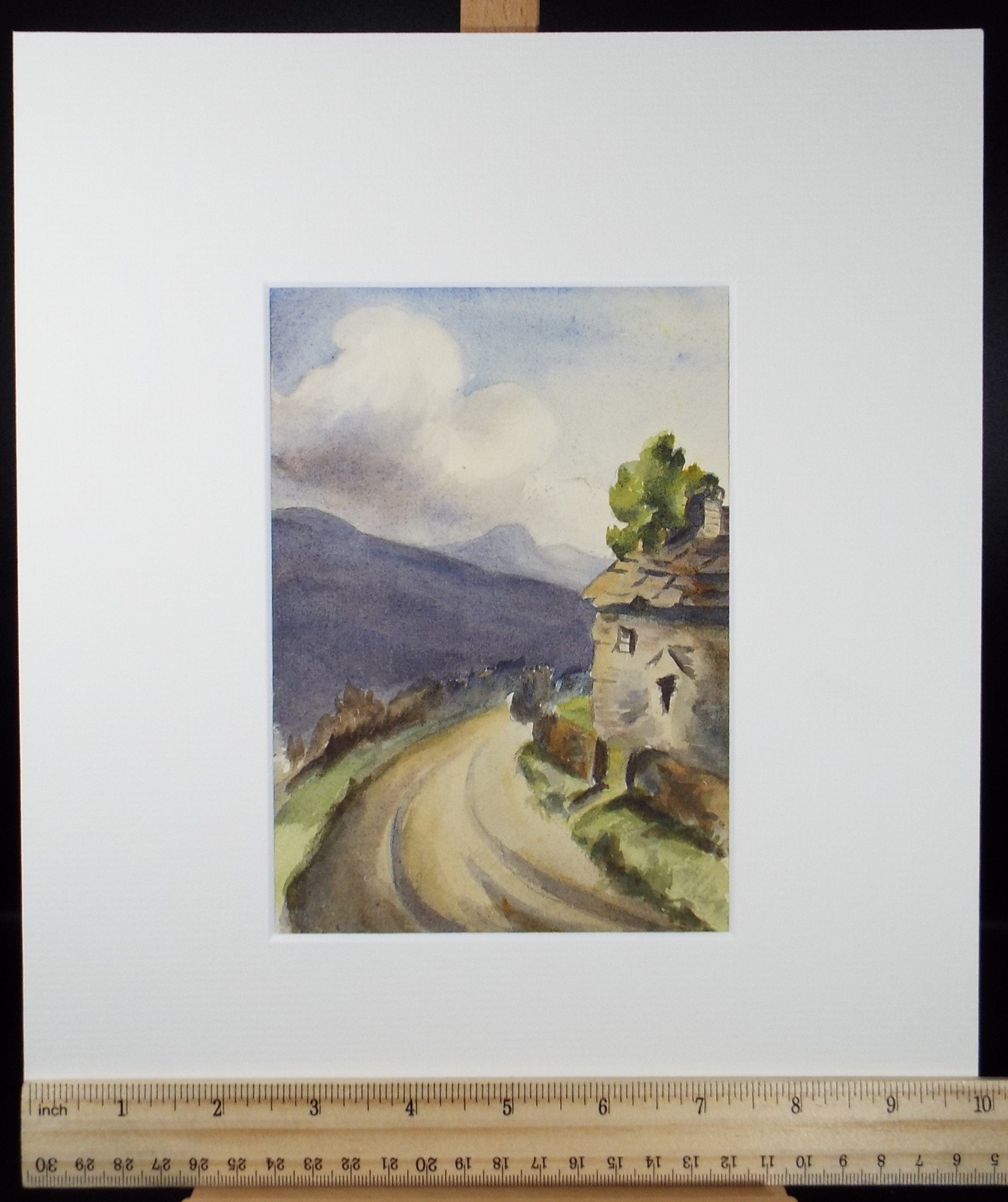 Original Watercolour, 'Stone Building on a Country Lane', Circa 1890's, Unknown Artist