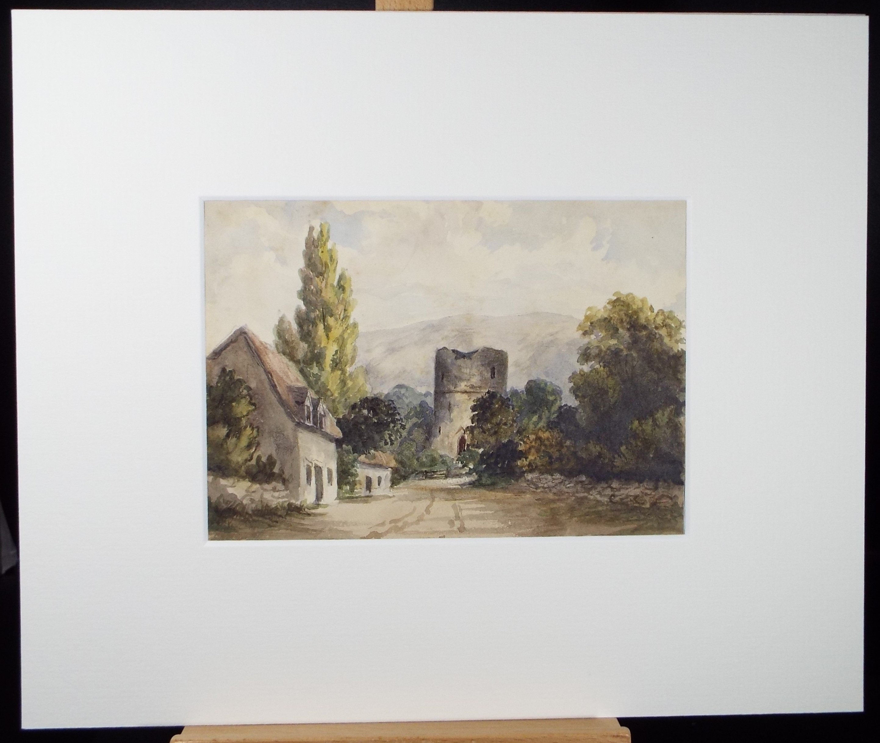 Original Watercolour, 'Tower Ruin on a Country Lane', Circa 1890's, Unknown Artist