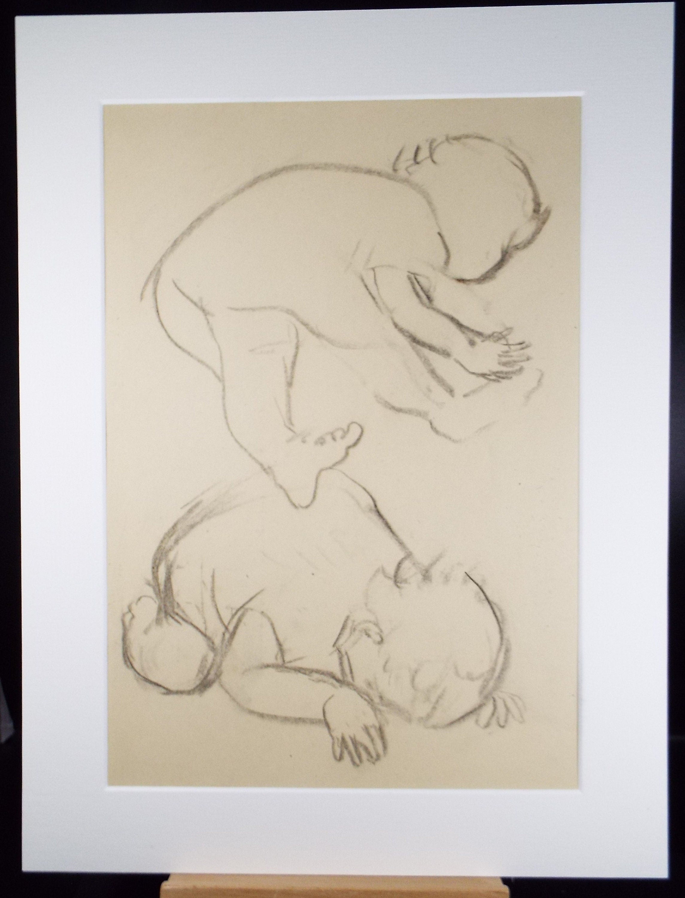 Original Conte Drawing, 'Baby Study', Leslie Duxbury ARCA (1921-2001), Circa 1970's