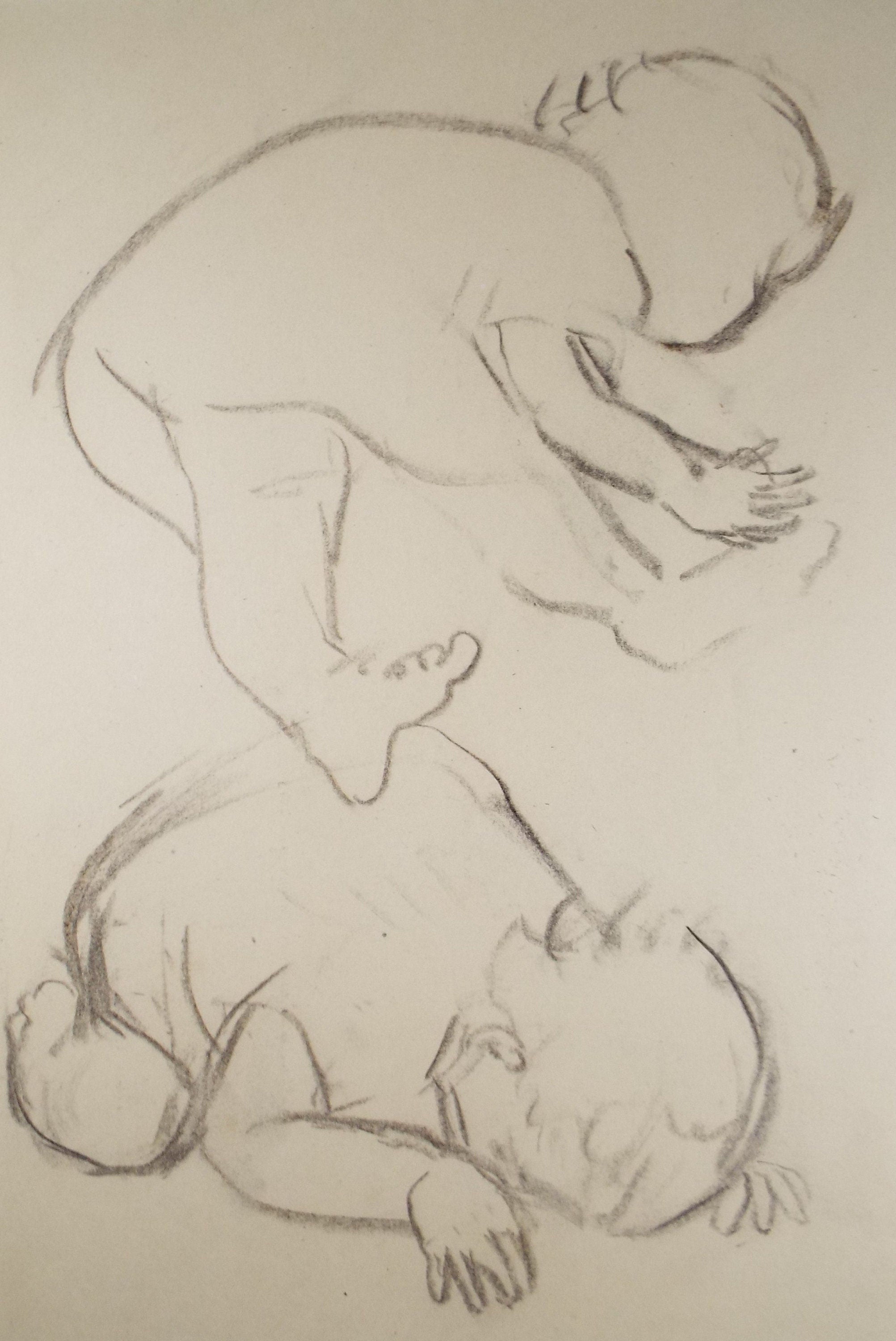 Original Conte Drawing, 'Baby Study', Leslie Duxbury ARCA (1921-2001), Circa 1970's