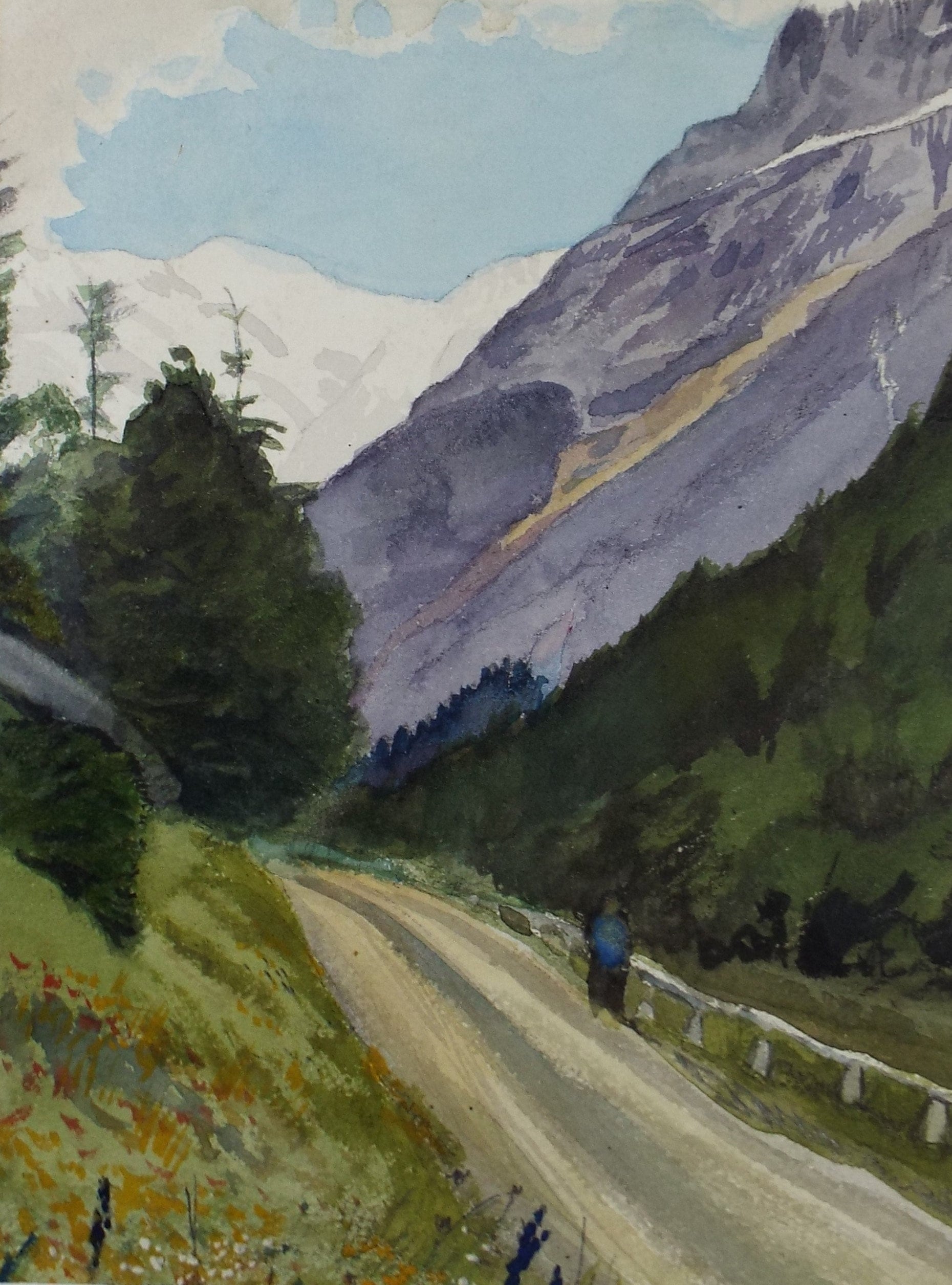 Original Watercolour, 'Alpine Pass', Circa 1890. Artist Unknown