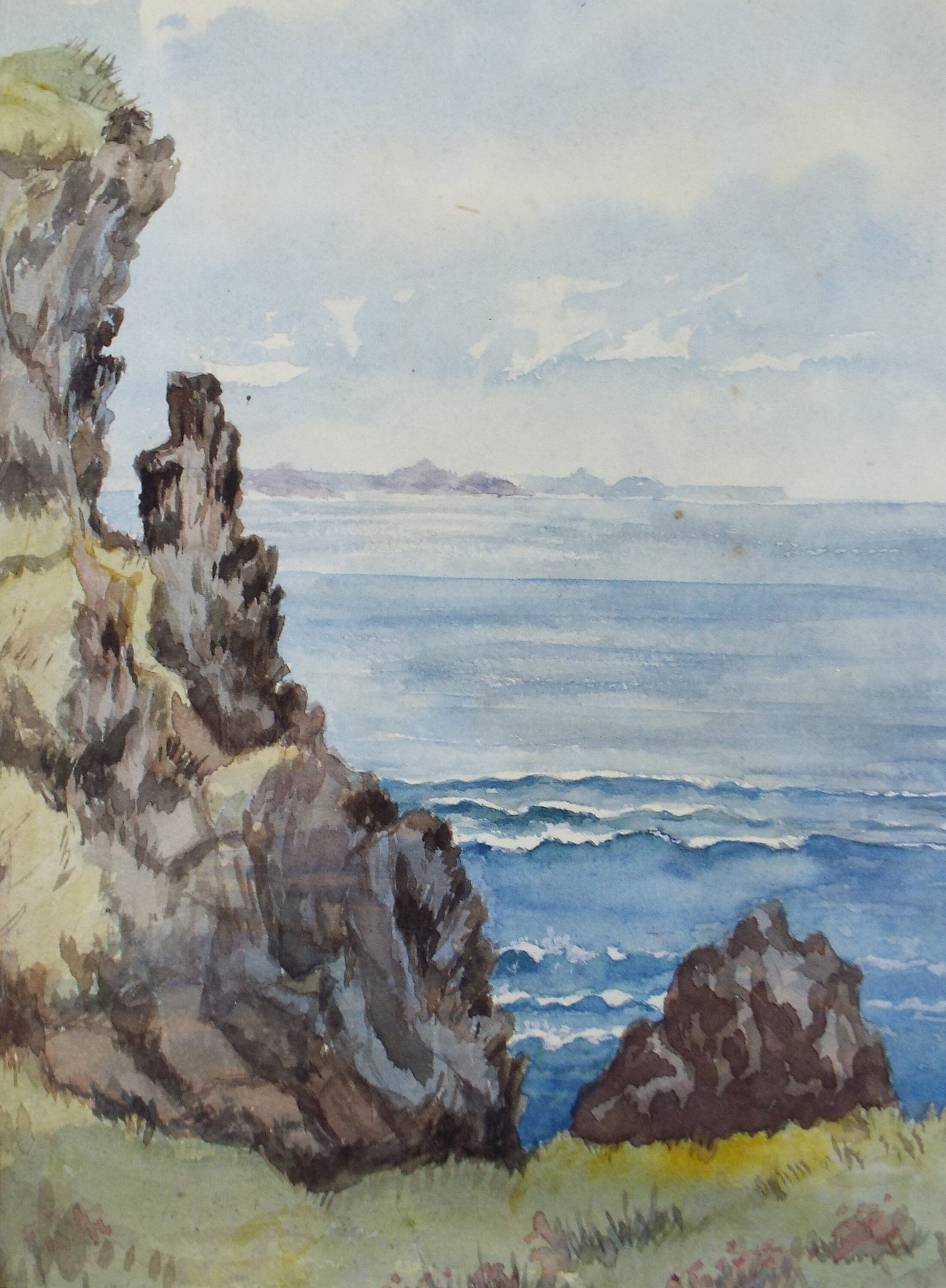 Original Watercolour on 'Coastal Cliffs', Circa 1890, Artist Unknown