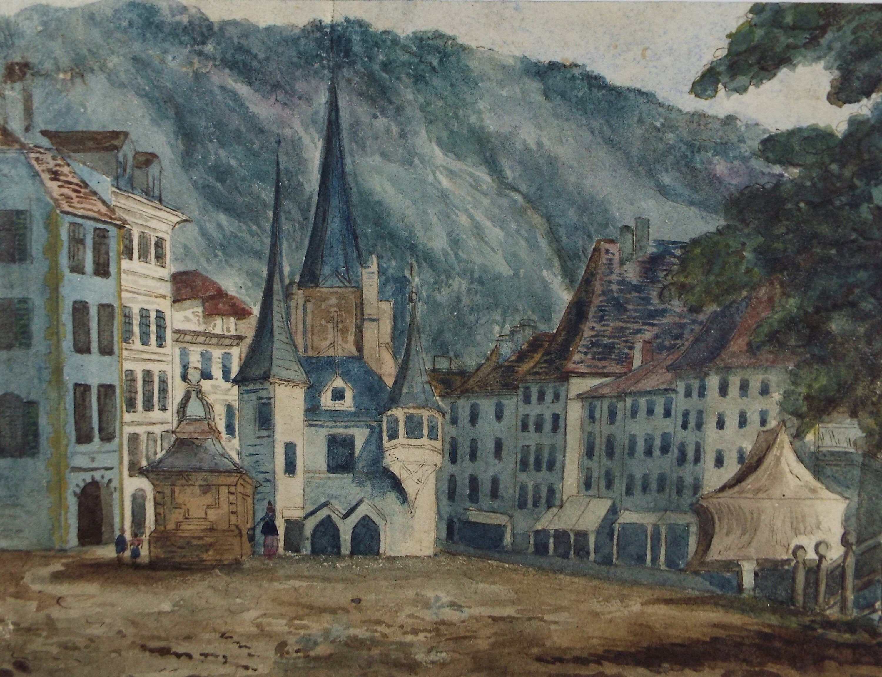 Original Watercolour, 'Town in Alsace', Late 19th Century, Artist Unknown