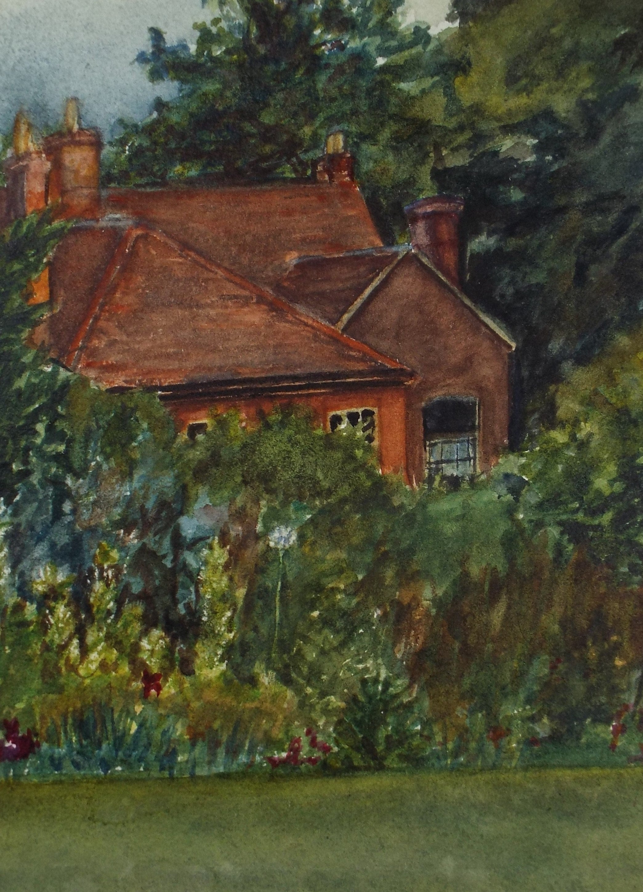 Original Watercolour, 'Country House with Garden', Circa 1890, Artist Unknown