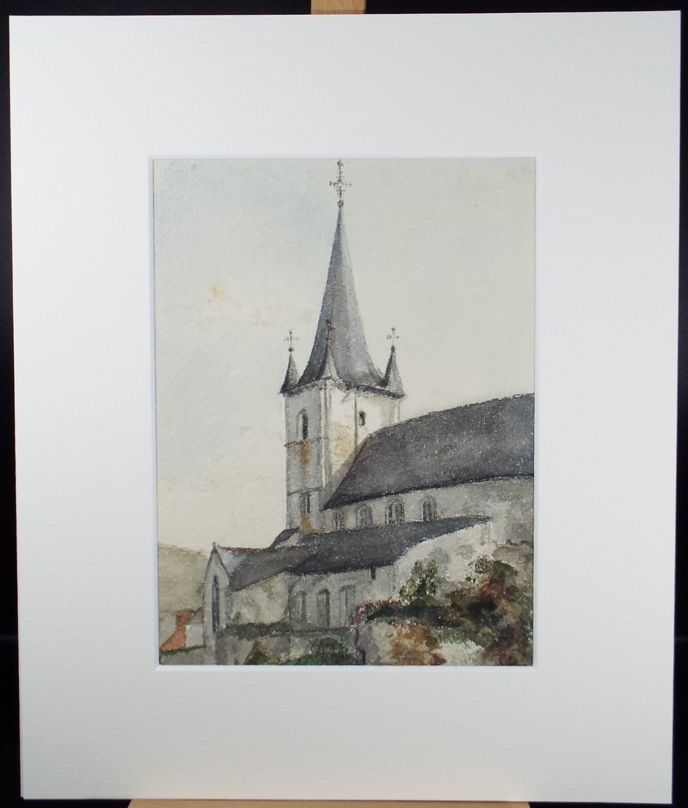 Original Watercolour, 'French Church, artist unknown, Circa 1870's