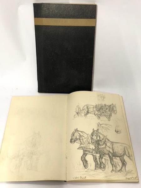 Original Pencil Sketch,'Study of Heavy Horses', Helen Collins (1921-1990), circa 1938/9