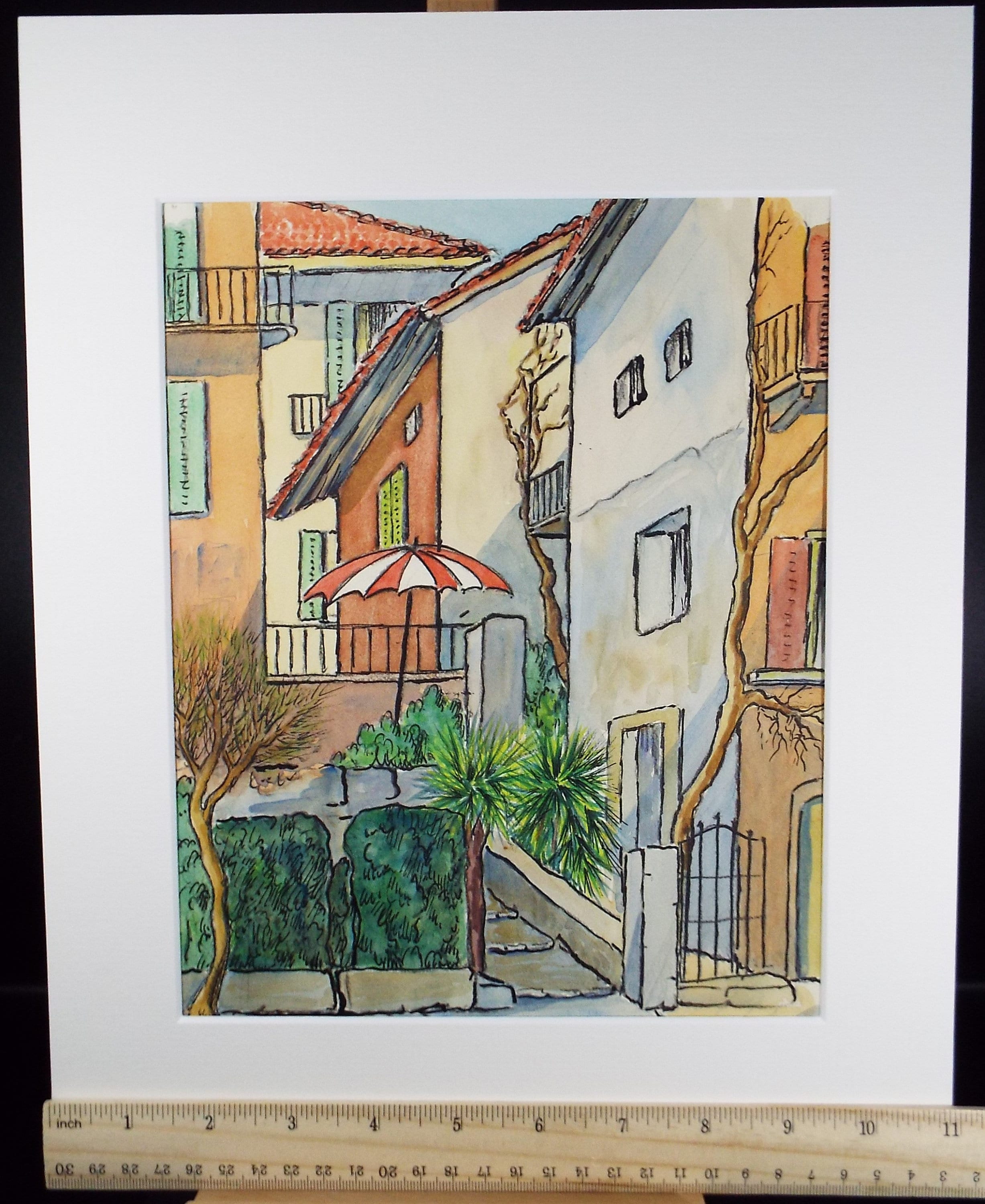 Original Watercolour & ink, 'Locarno, Switzerland', Cicely Glyn de Beers (1891-1973), Dated 1971