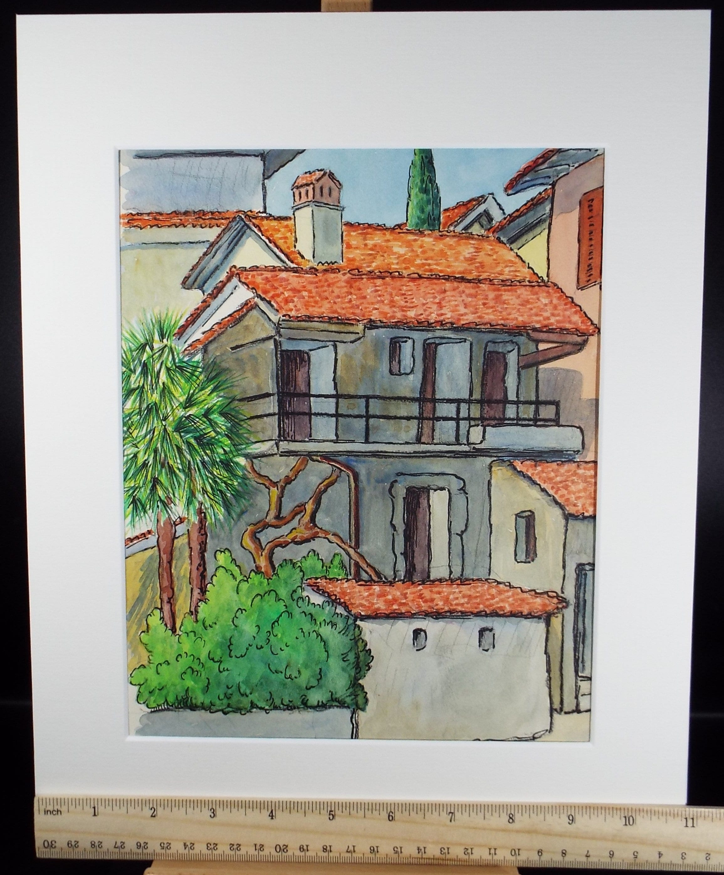 Original Watercolour & ink, 'Locarno, Switzerland', Cicely Glyn de Beers (1891-1973), Dated 1971