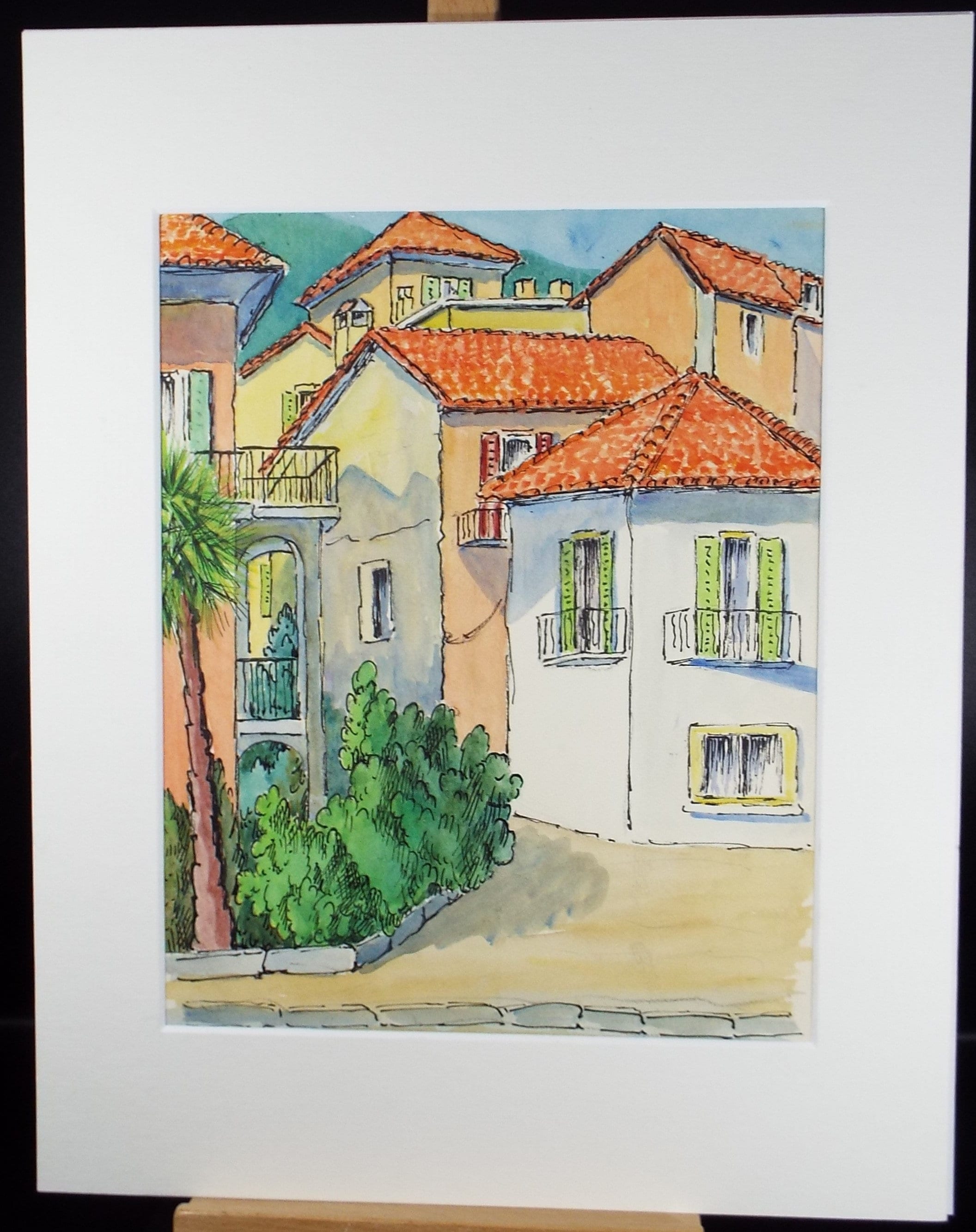 Original Watercolour & ink, 'Locarno, Switzerland', Cicely Glyn de Beers (1891-1973), Dated 1971