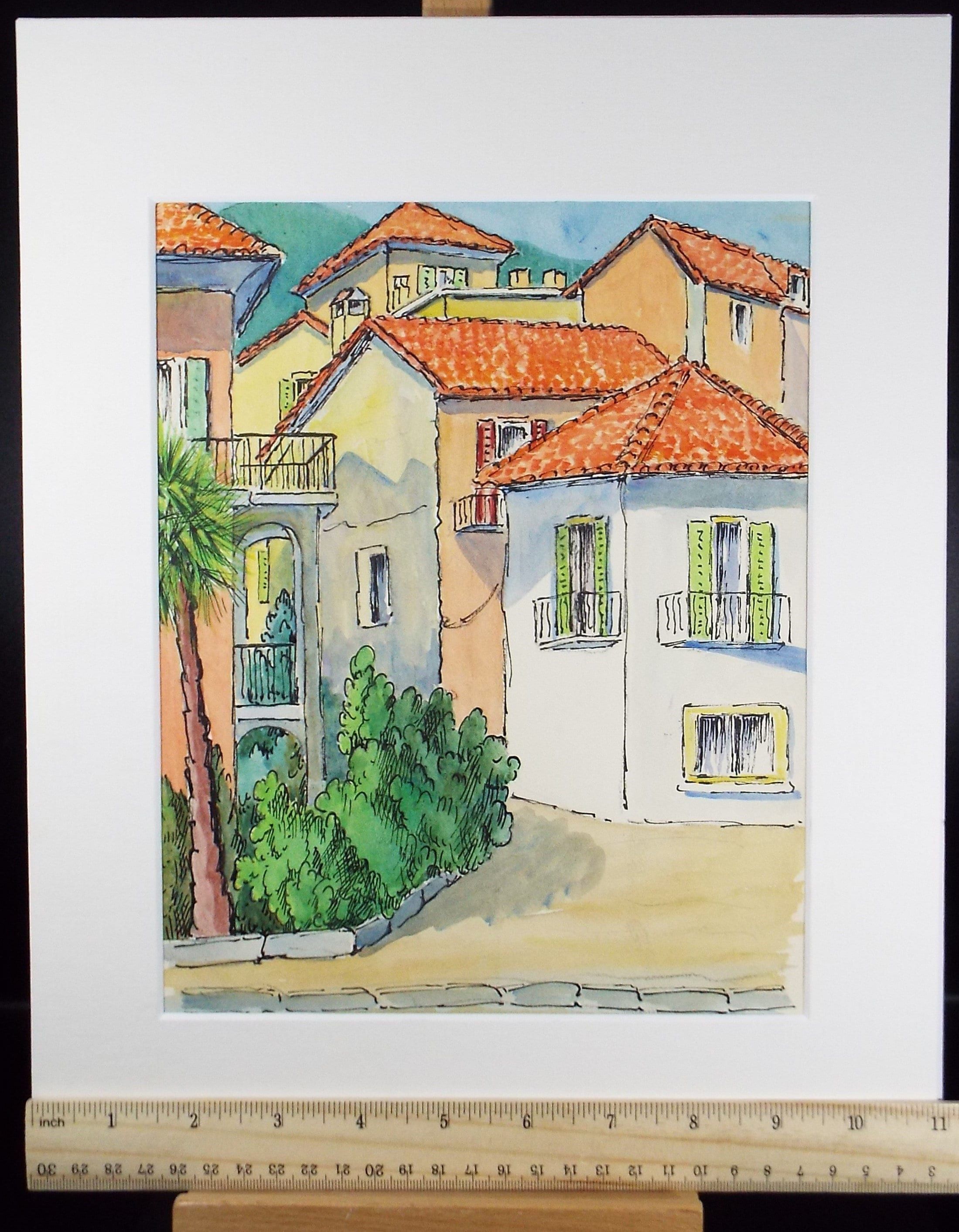 Original Watercolour & ink, 'Locarno, Switzerland', Cicely Glyn de Beers (1891-1973), Dated 1971