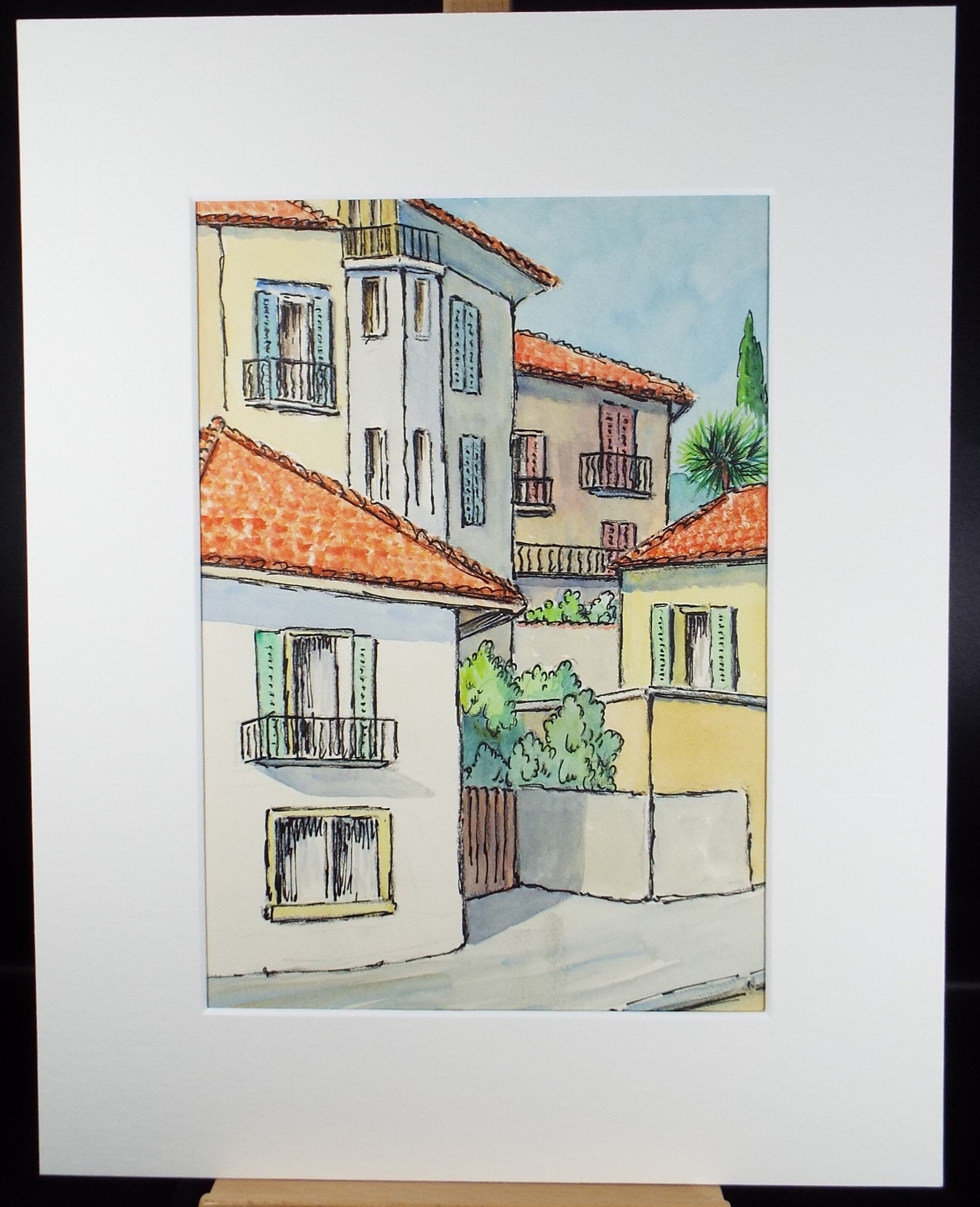 Original Watercolour & ink, 'Locarno, Switzerland', Cicely Glyn de Beers (1891-1973), Dated 1971