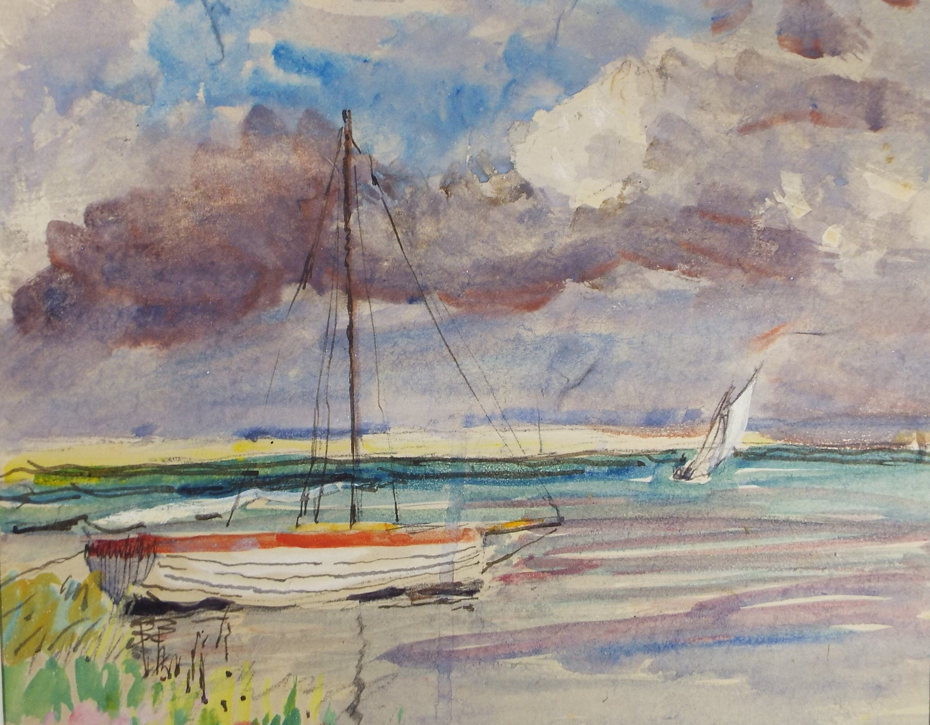 Original Watercolour, 'Moored Sailing Boat', Circa 1920, Robert G.D. Alexander (1875-1945)