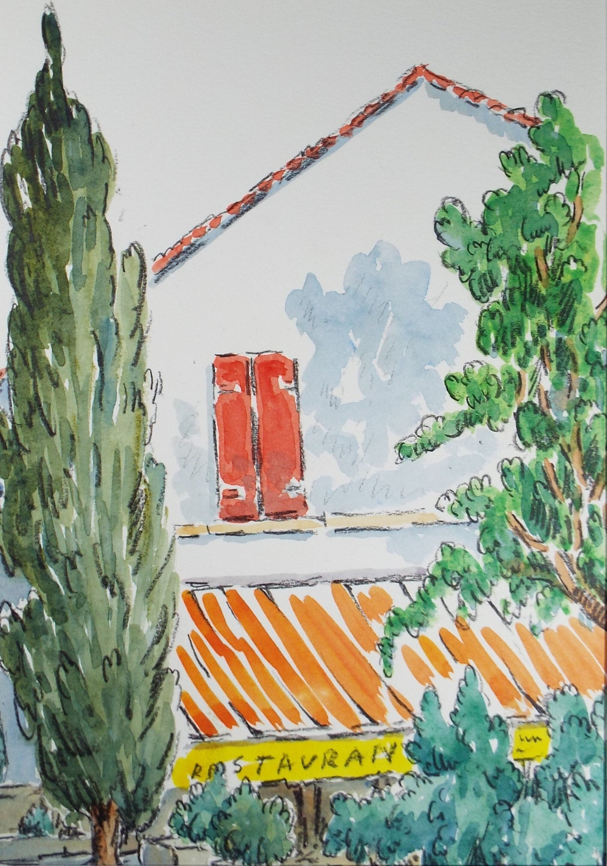 Original Watercolour & ink, 'La Lavandou', Cicely Glyn de Beers (1891-1973), Dated 1962