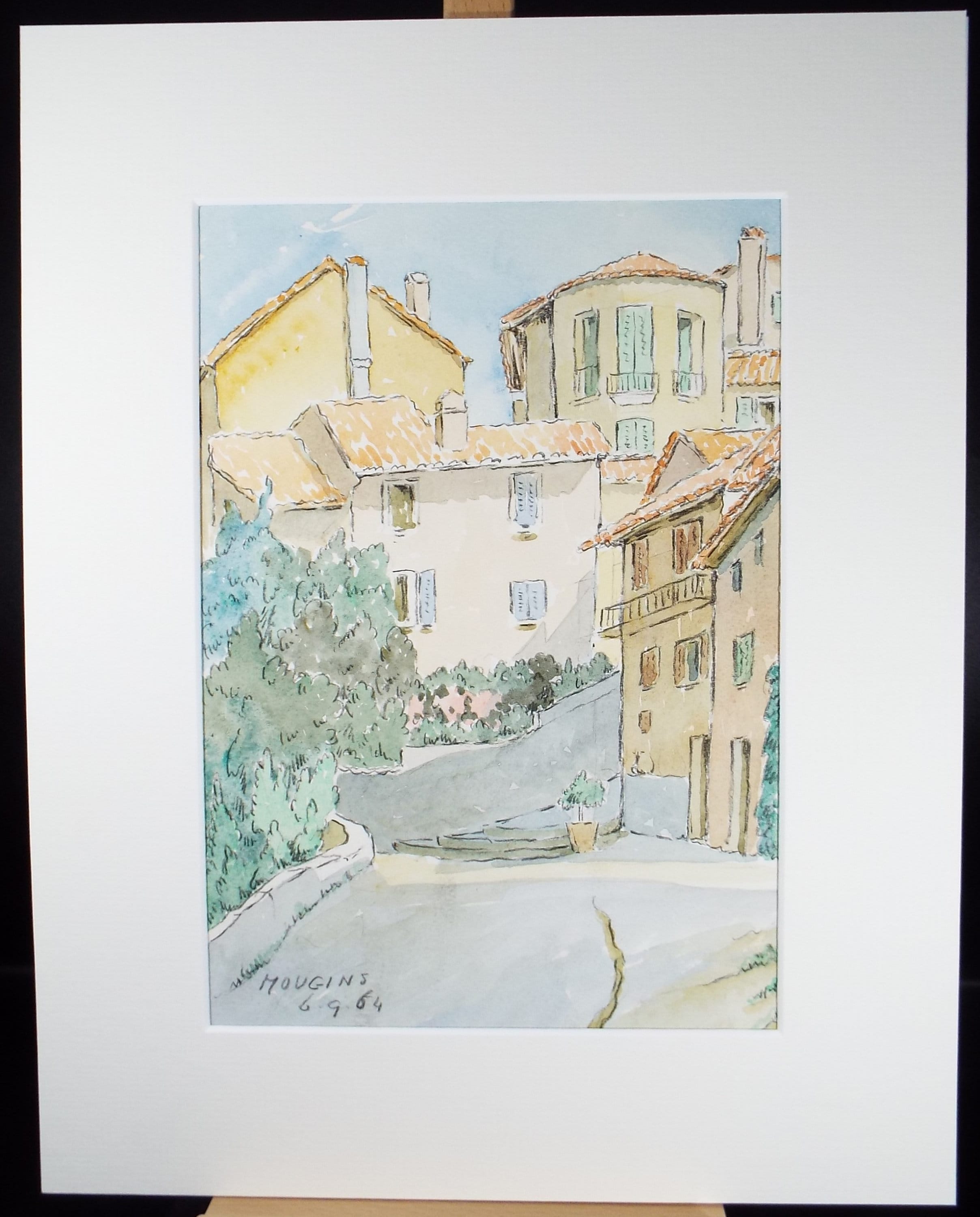 Original Watercolour & ink, 'Mougins', Cicely Glyn de Beers (1891-1973), Dated 1964