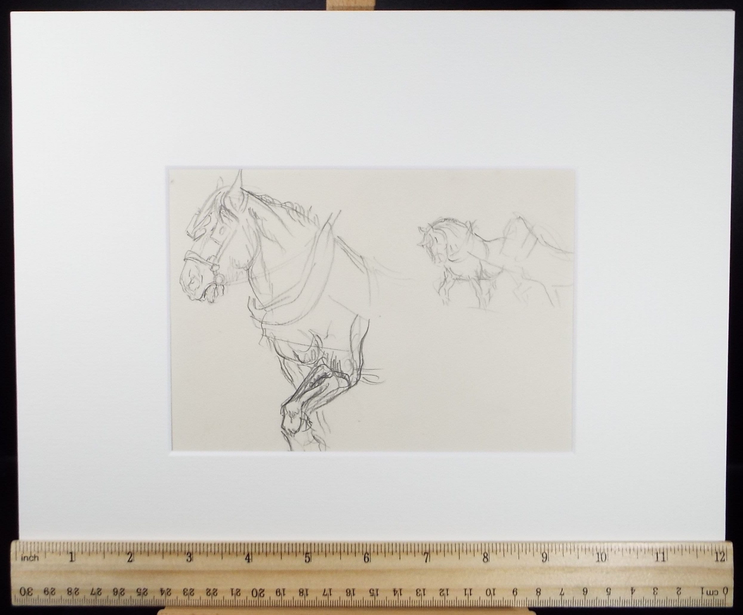 Original Pencil Sketch,'Study of Heavy Horses', Helen Collins (1921-1990), circa 1938/9