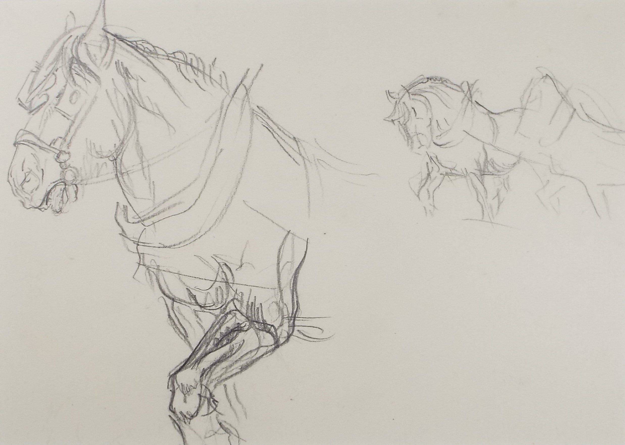 Original Pencil Sketch,'Study of Heavy Horses', Helen Collins (1921-1990), circa 1938/9