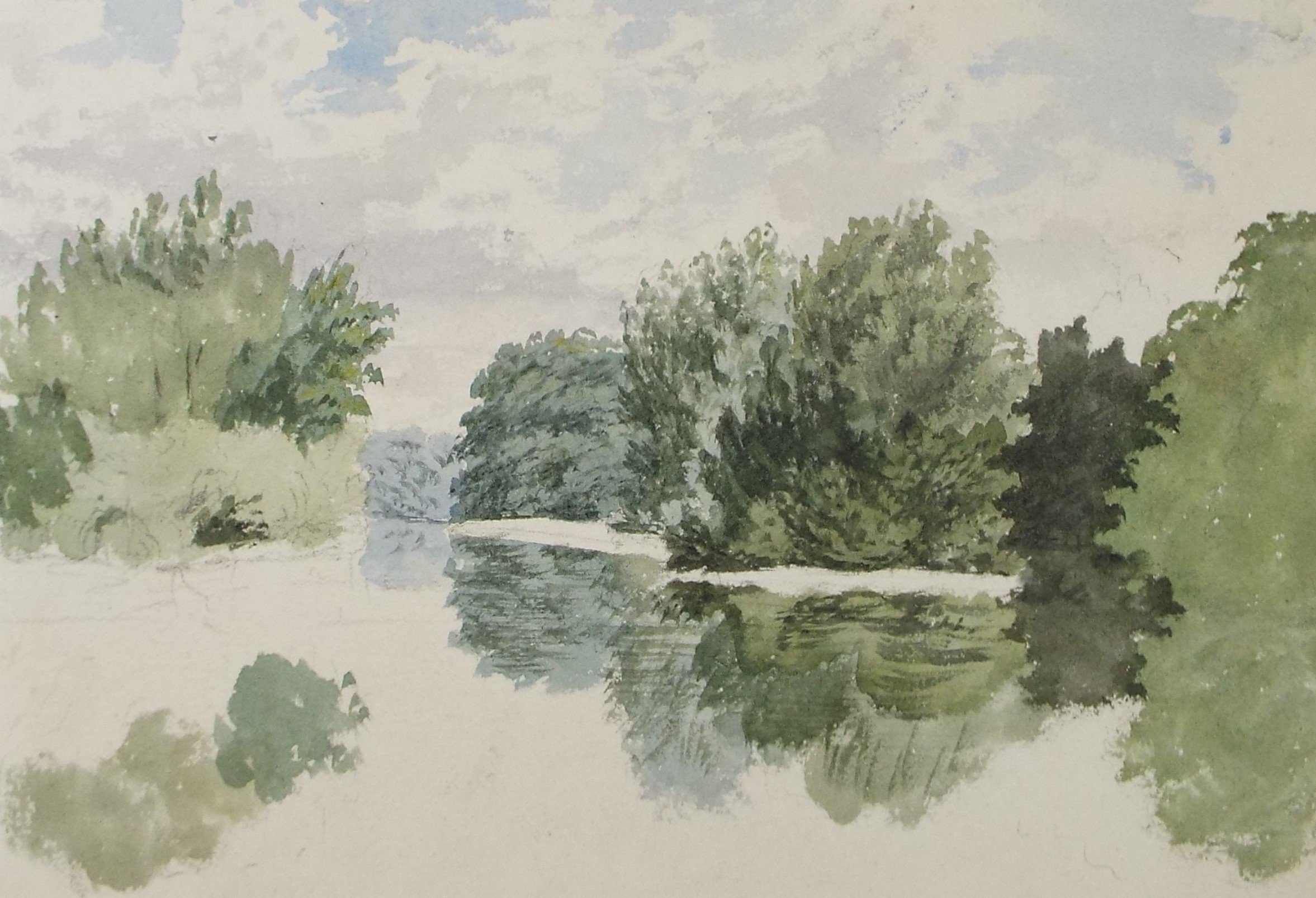 Original Watercolour, late 19th Century,'Mirror Lake', Artist unknown