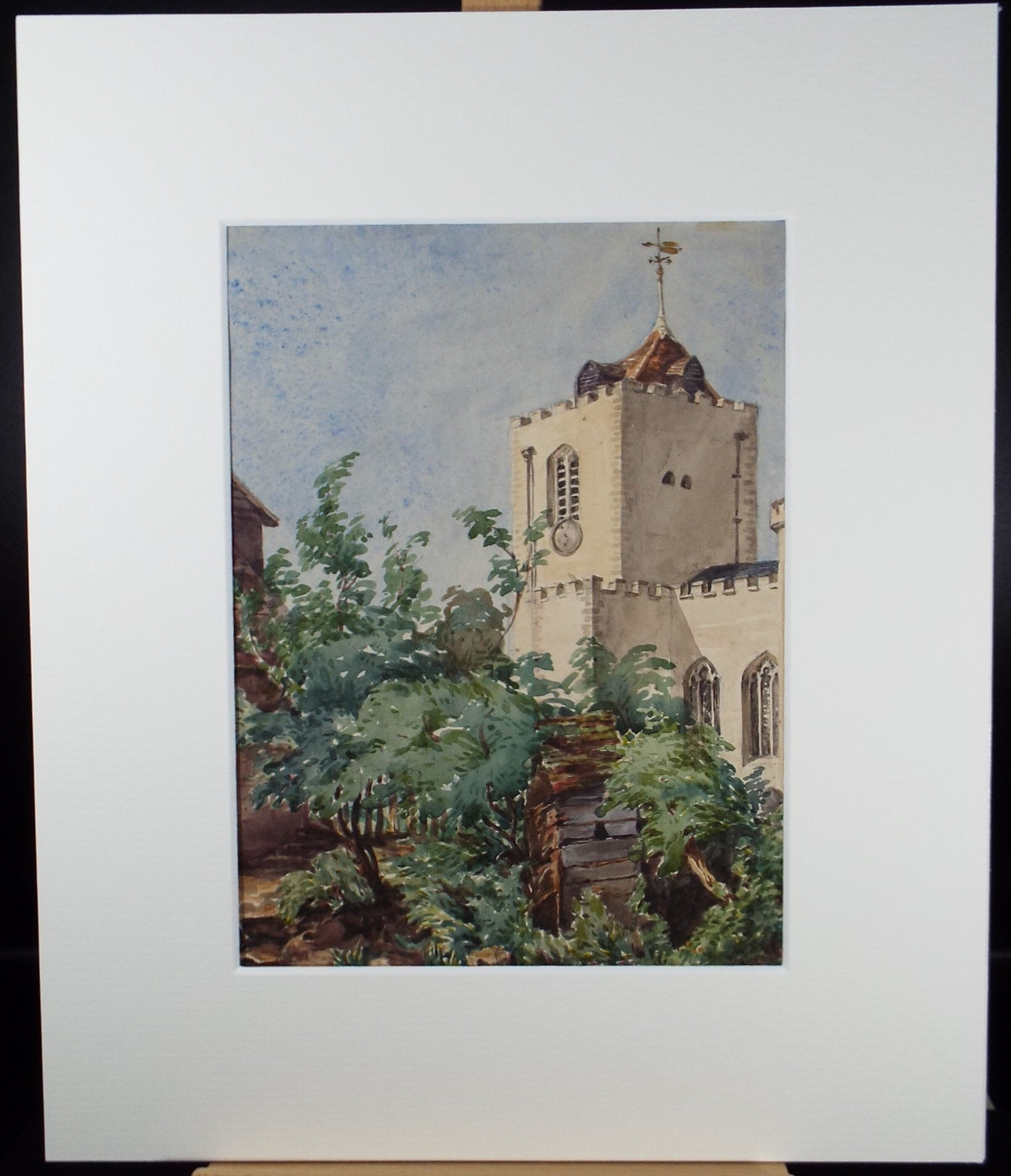 Original Watercolour, 'Village Church', Circa 1890, Artist Unknown