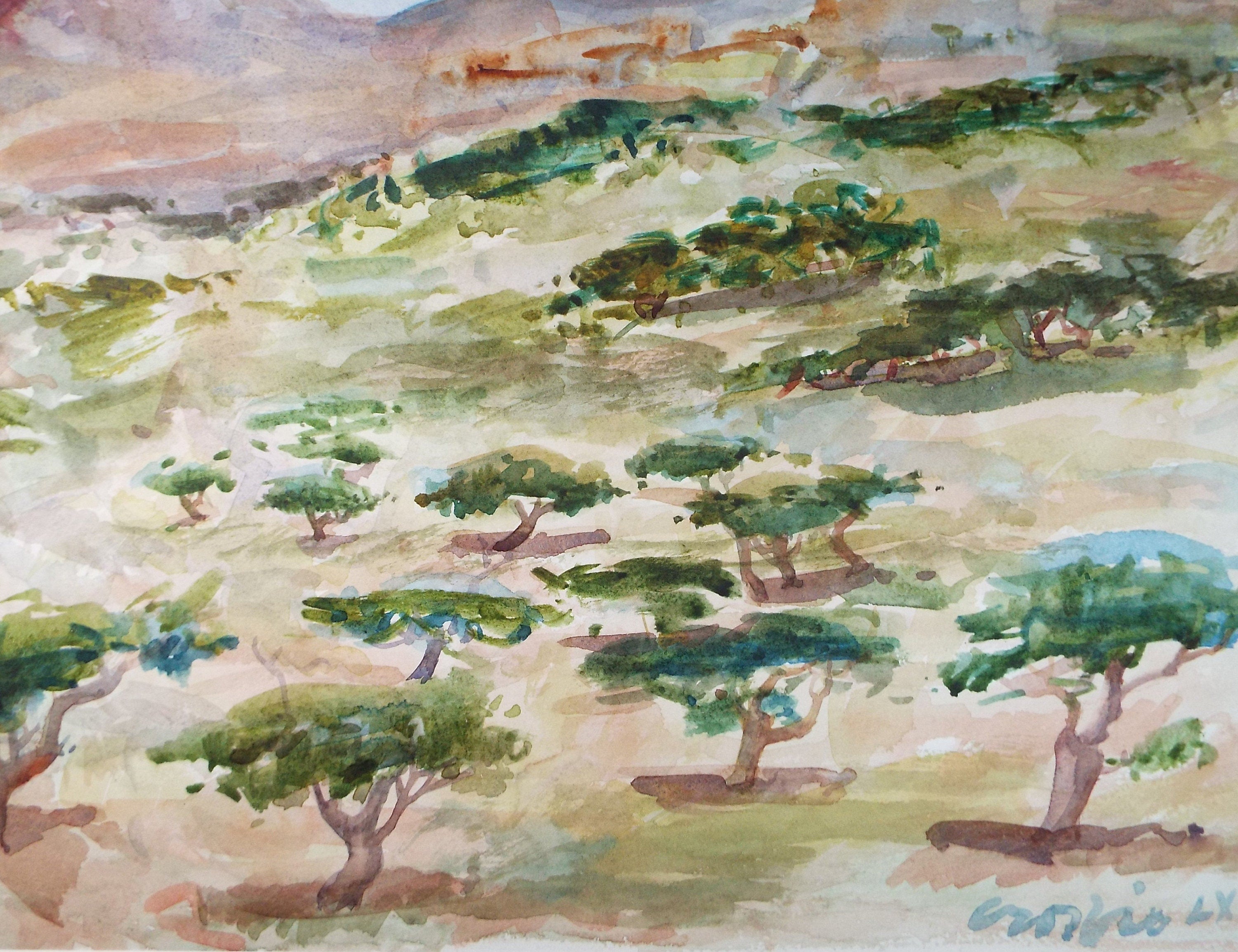 Original watercolour on paper, 'Olive Grove', William Crosbie (1915-1999)