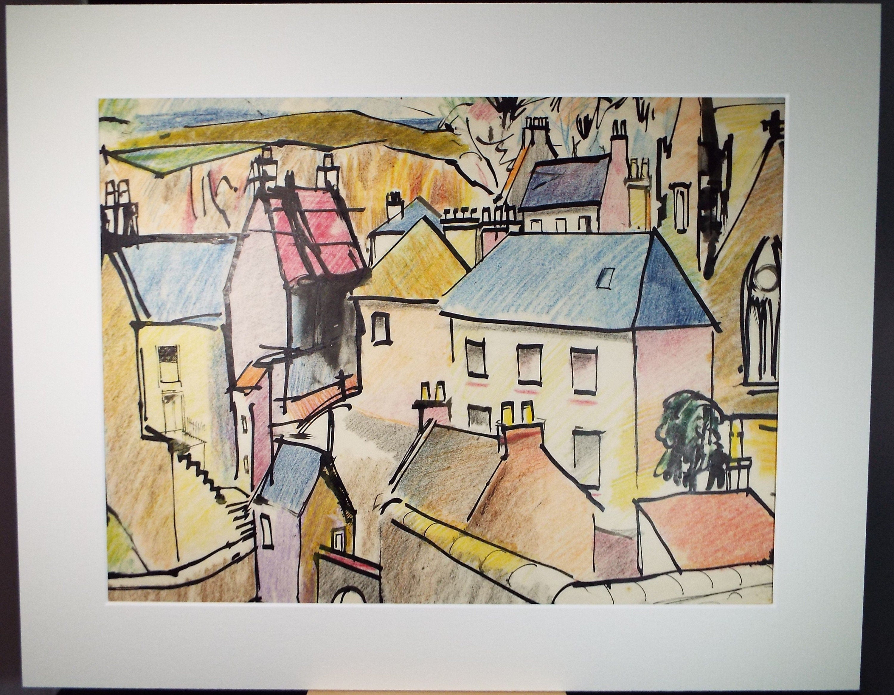 Original ink & pencil/pastel, 'Town Study', William Crosbie RSA, RGI