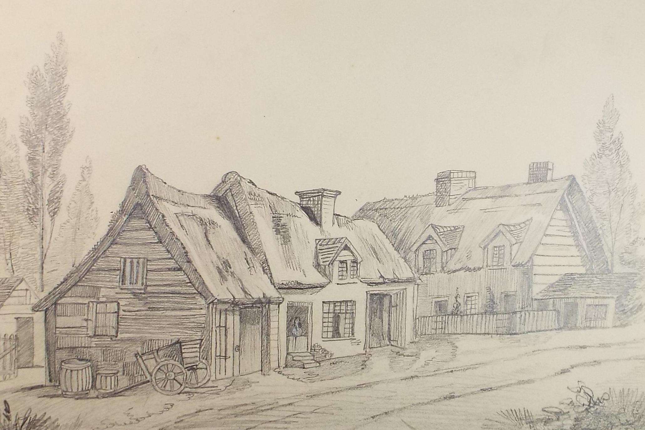 Original Pencil Drawing, 'Country Cottage', mid 19th century, artist unknown