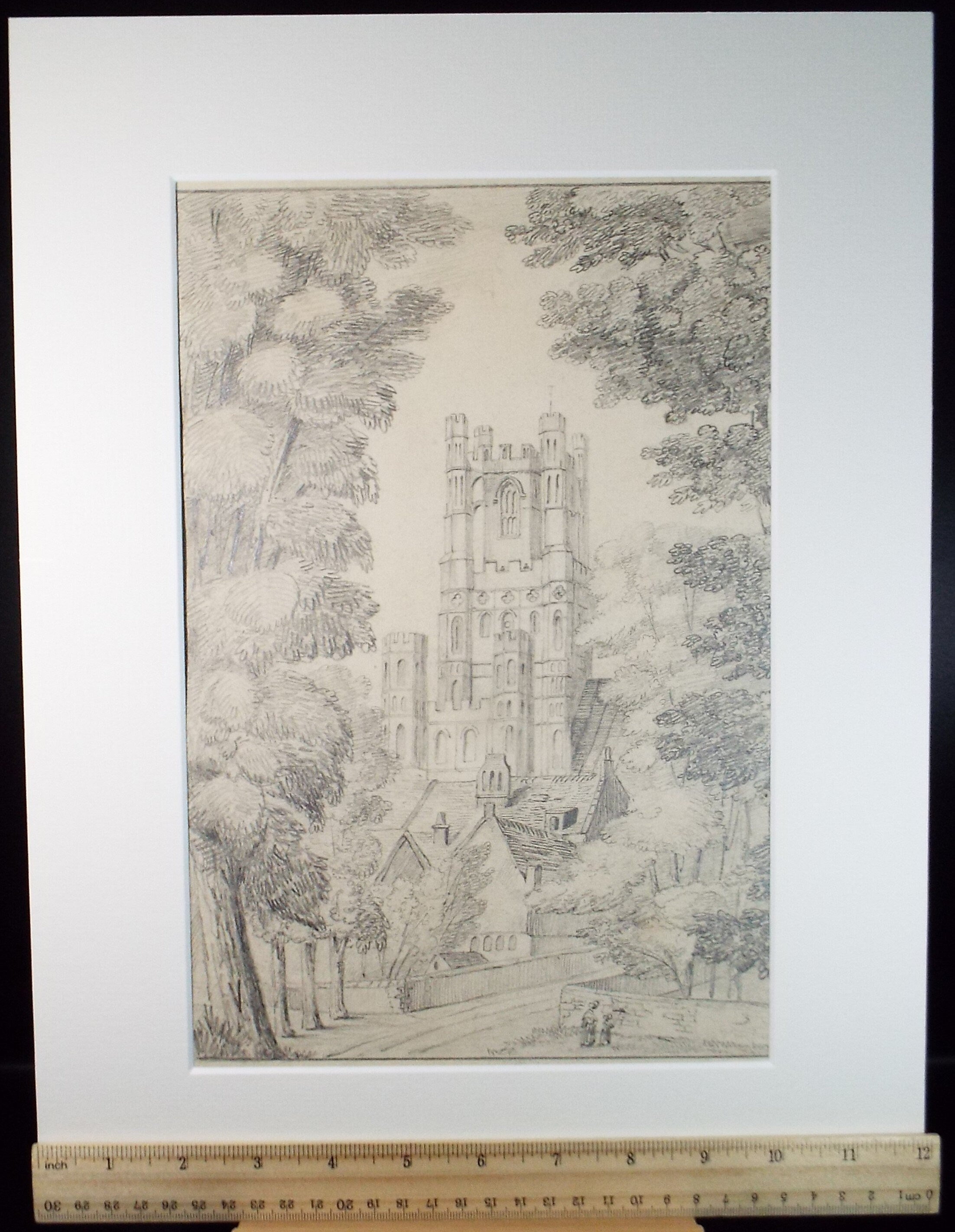 Original Pencil Drawing, 'Church Tower', Early 19th century, artist unknown