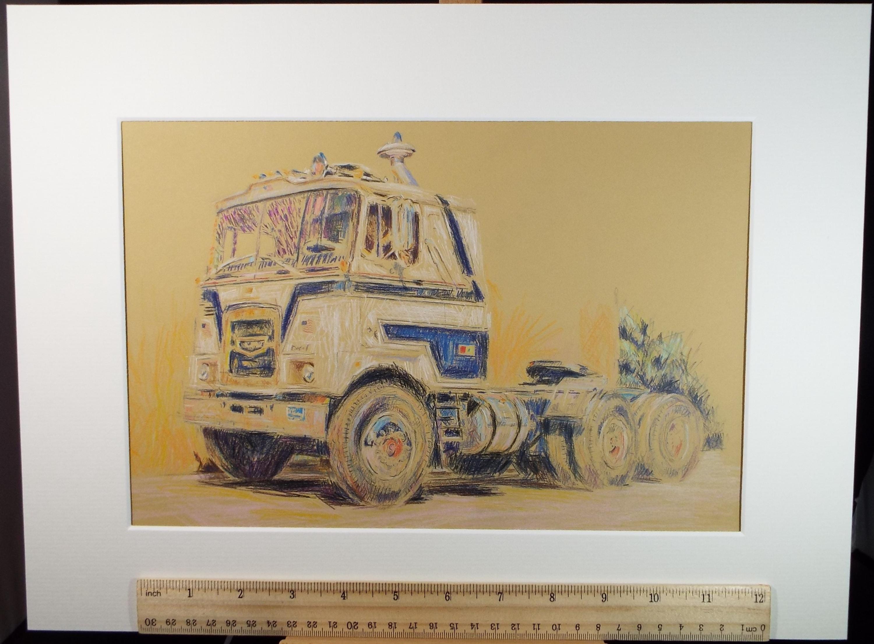 Original Pencil drawing '1970's Tractor Unit, Roger Alsop, 1970's