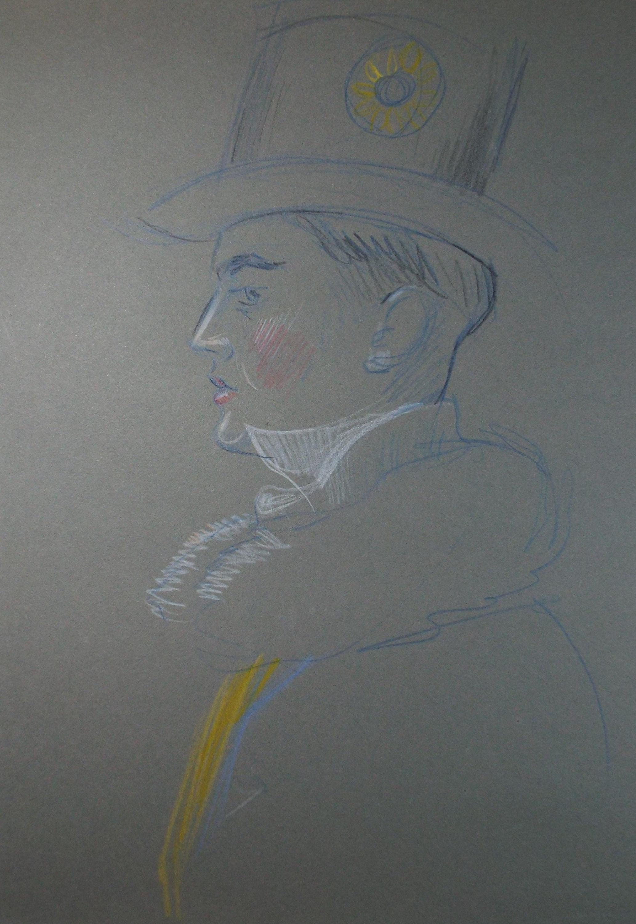 Original Pastel Drawing, 'Circus Ringmaster', c1950s, Athene Andrade (1908-1973)