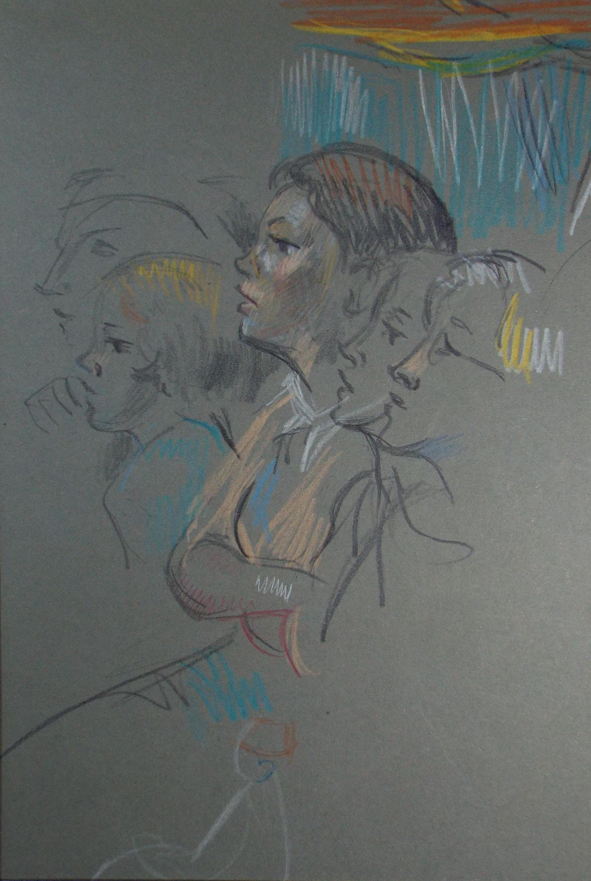 Original Pastel Drawing, 'Circus Audience', c1950s, Athene Andrade (1908-1973)