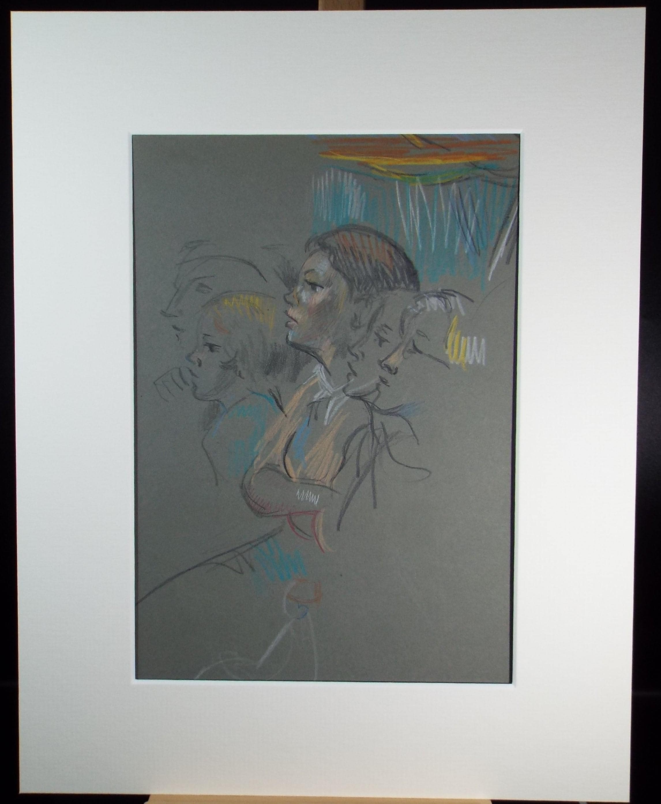 Original Pastel Drawing, 'Circus Audience', c1950s, Athene Andrade (1908-1973)