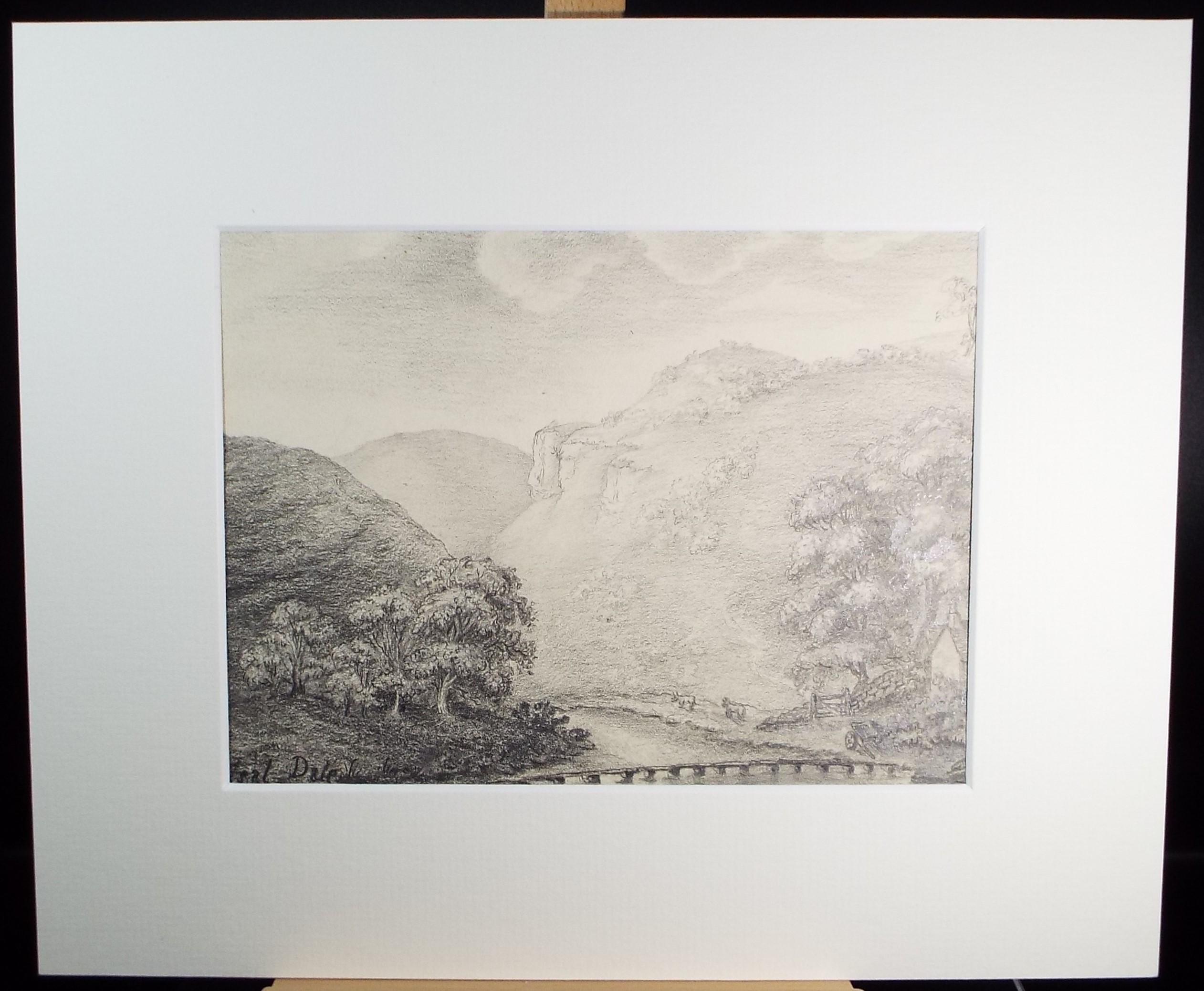 Original Pencil Drawing, 'Monsal Dale', Dated 1820, artist unknown