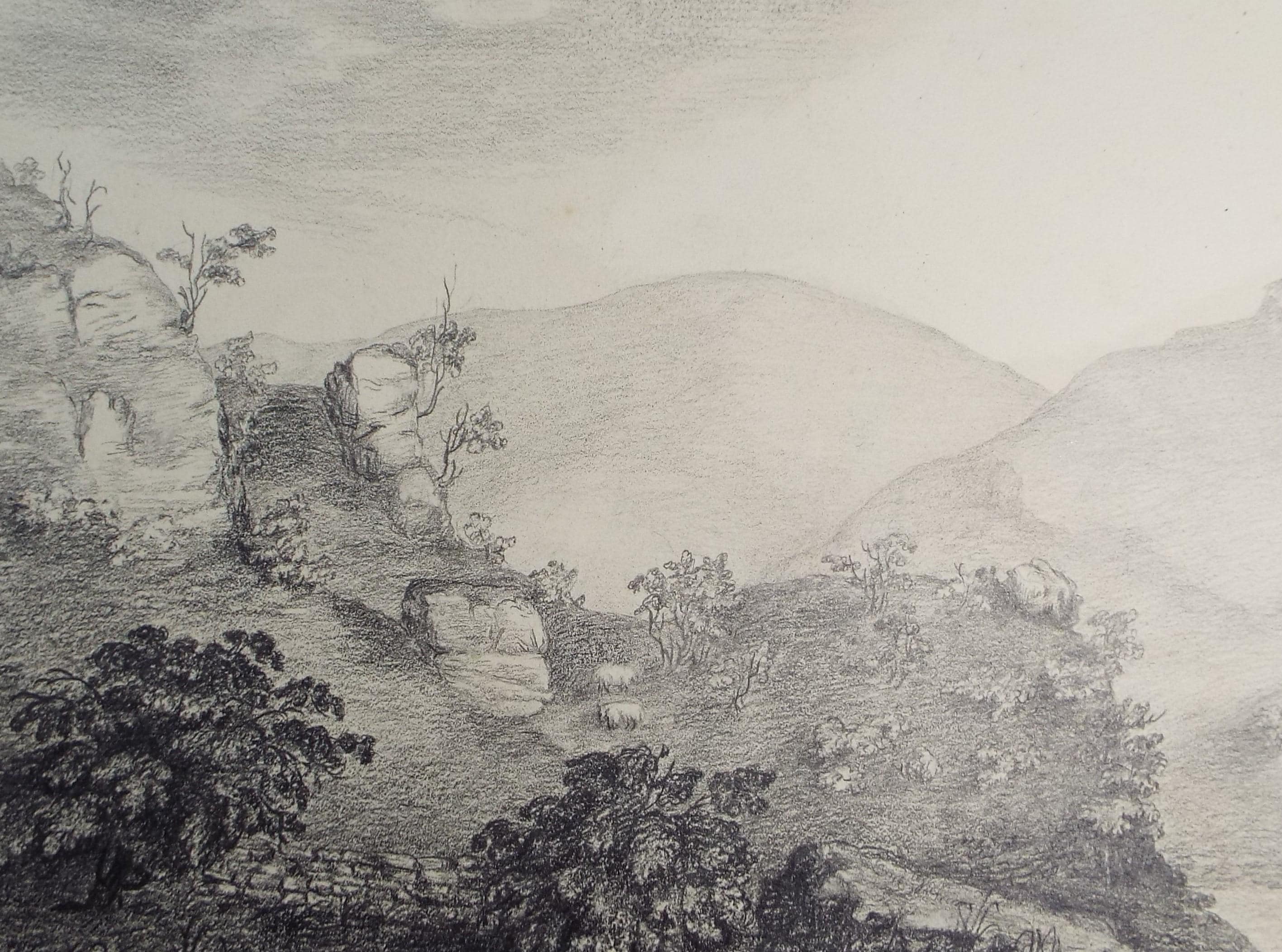 Original Pencil Drawing, Dove-Dale', Dated 1820, artist unknown