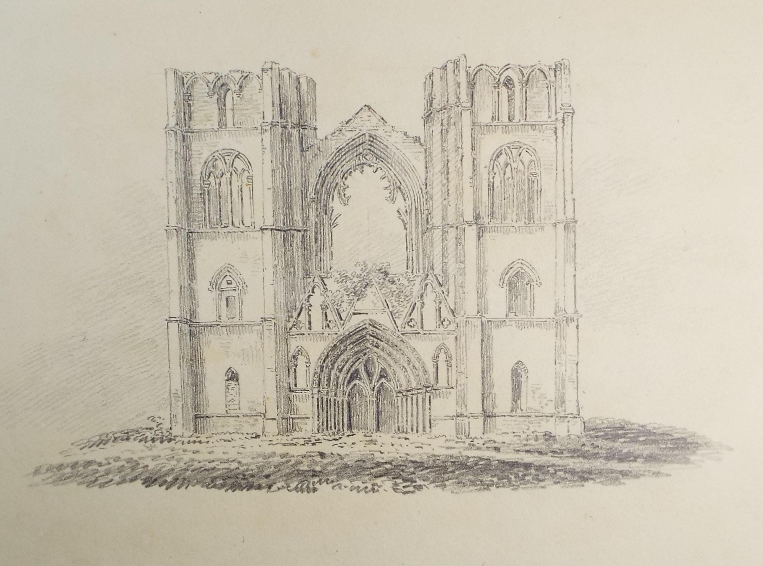 Original Pencil Drawing,'Elgin Cathedral', Early 19th Century, artist unknown