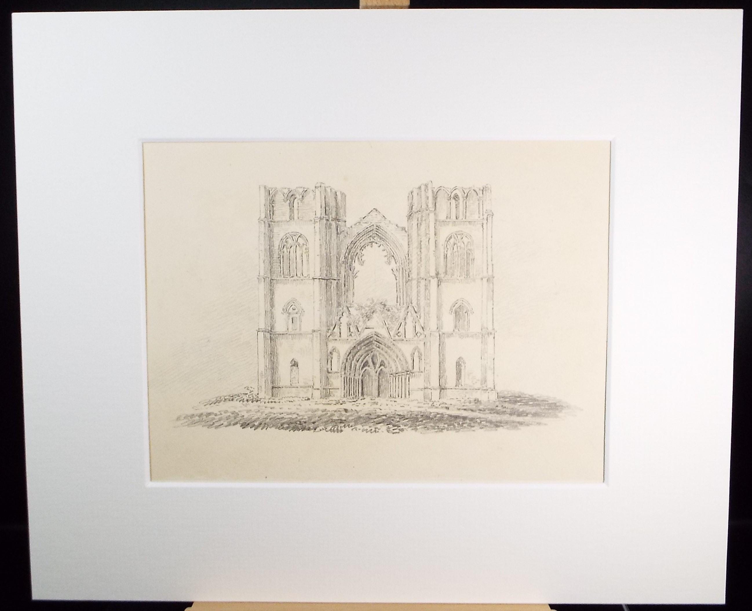 Original Pencil Drawing,'Elgin Cathedral', Early 19th Century, artist unknown