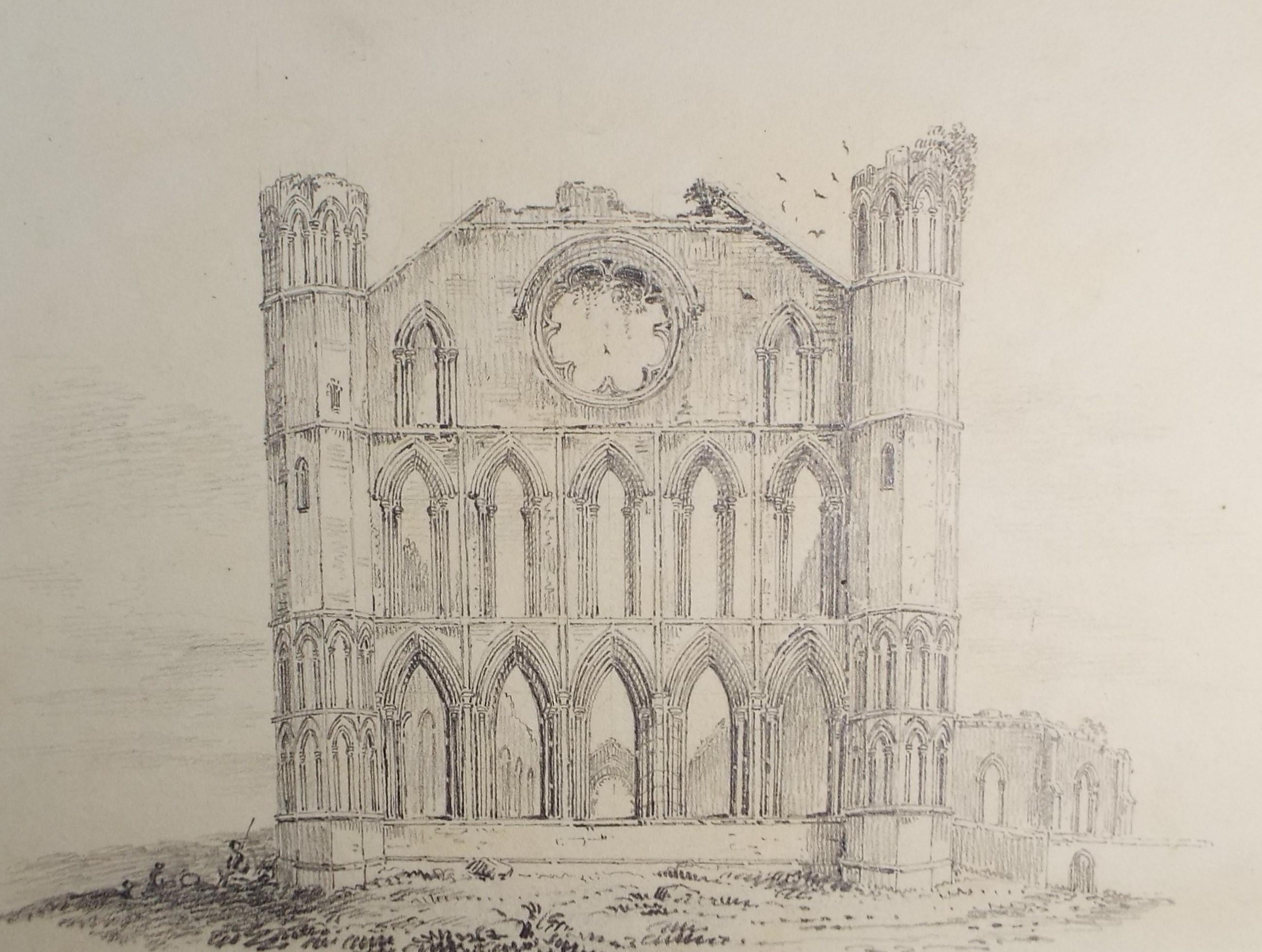 Original Pencil Drawing,'Elgin Cathedral', Early 19th Century, artist unknown