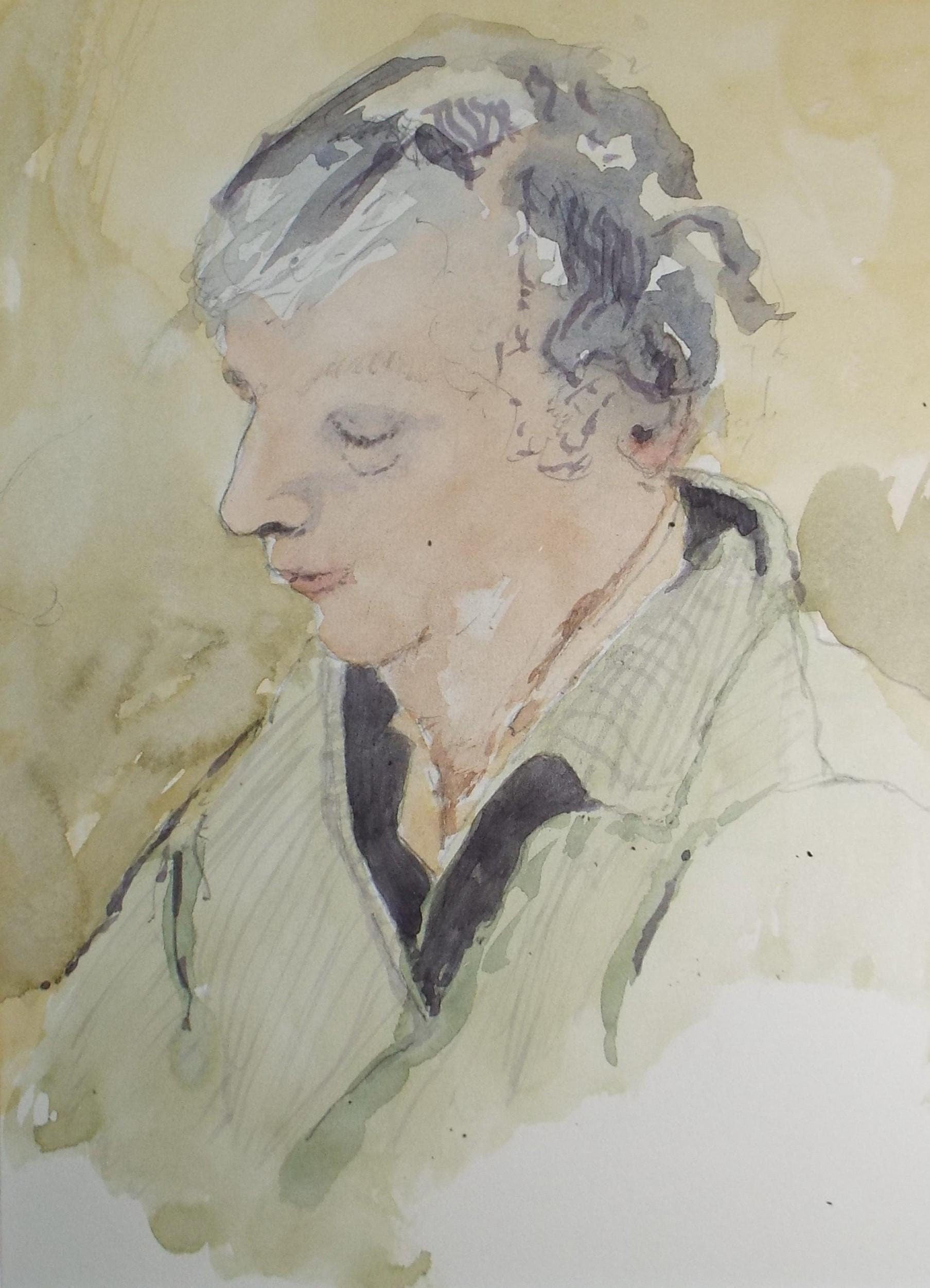 Original Watercolour,'Portrait of a Woman', Artist Unknown, circa 1980's