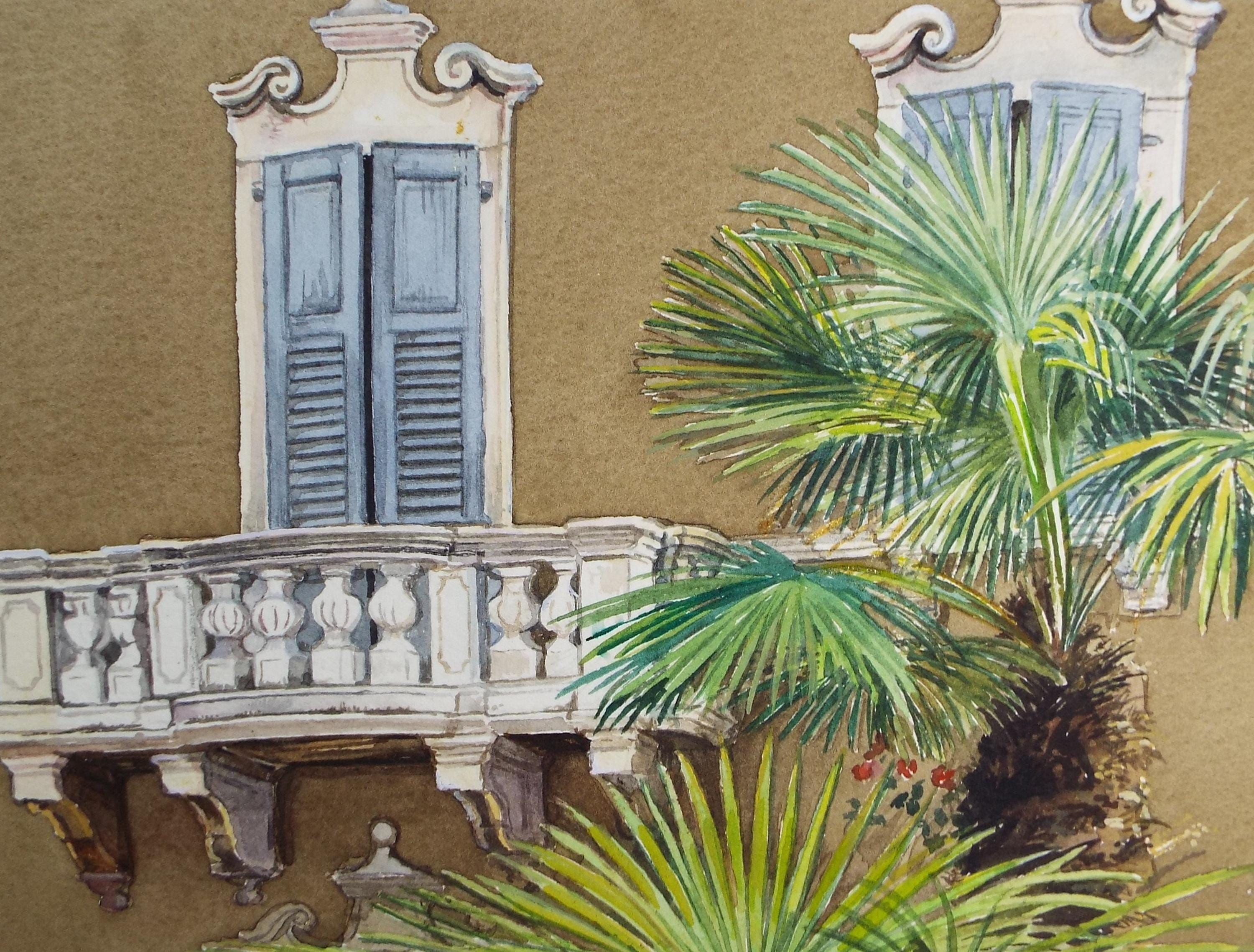 Original Watercolour, 'Shuttered Villa', Falconer Houston, dated 1999