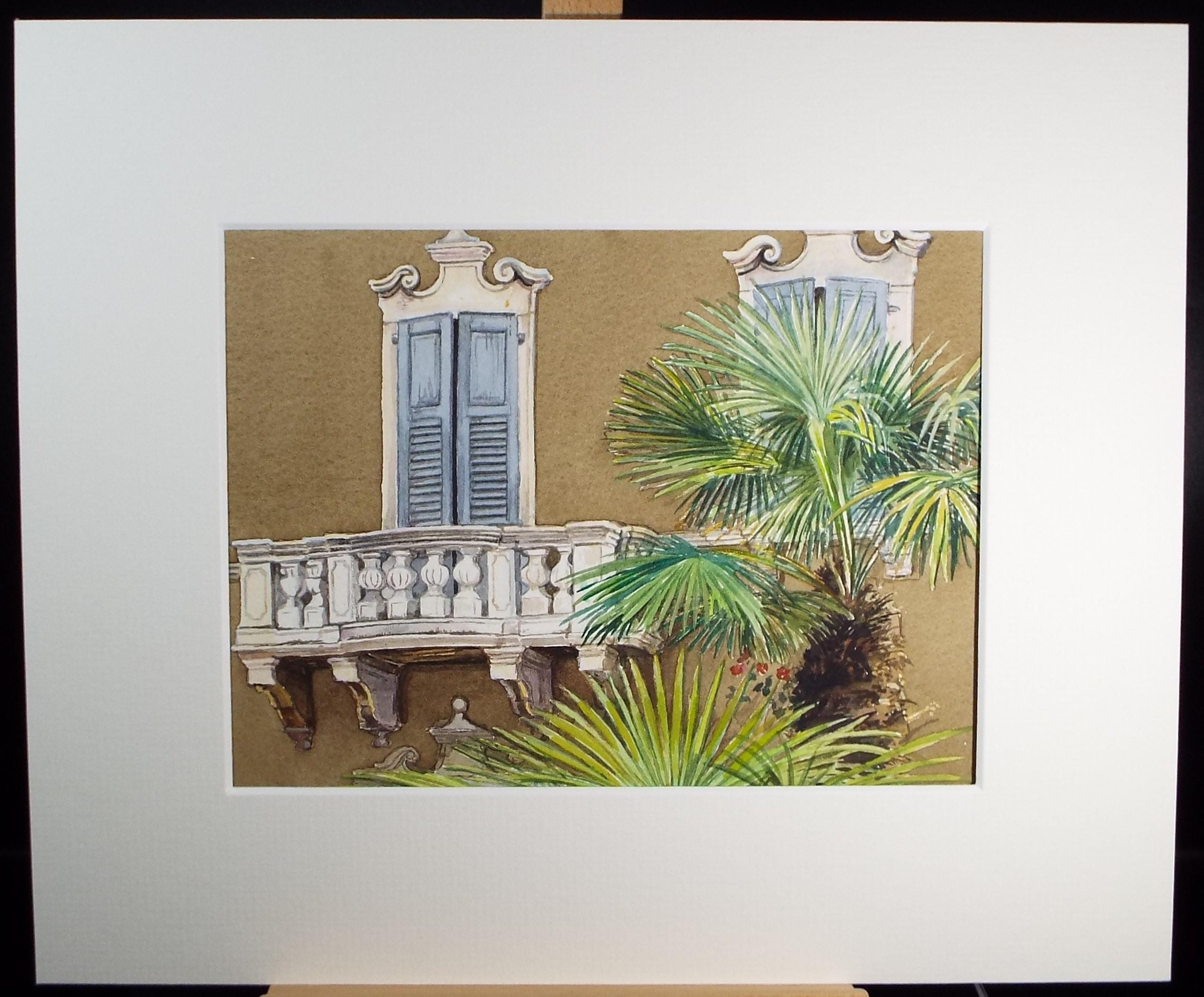 Original Watercolour, 'Shuttered Villa', Falconer Houston, dated 1999