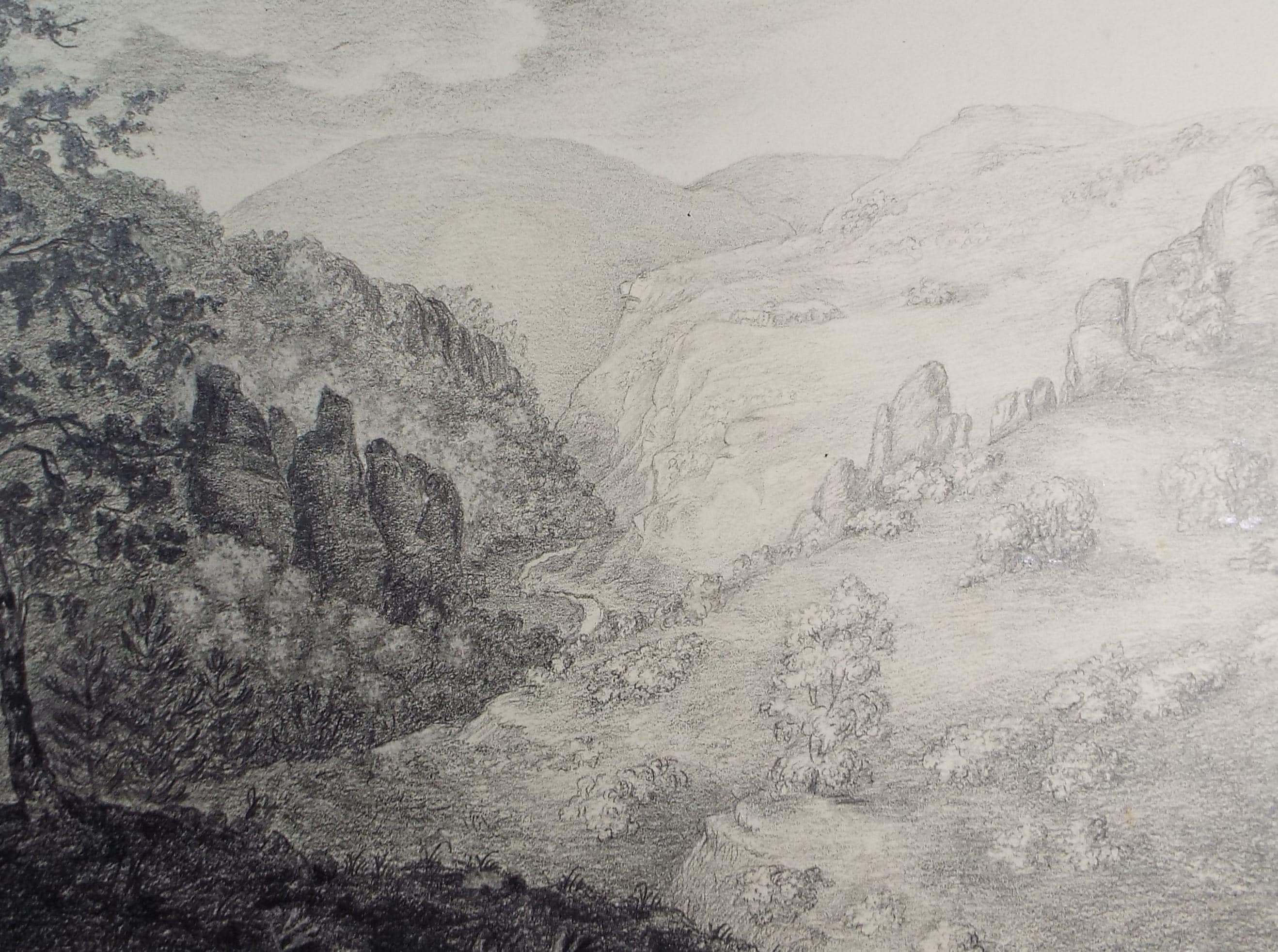 Original Pencil Drawing,'Dove-Dale', Dated 1820, artist unknown