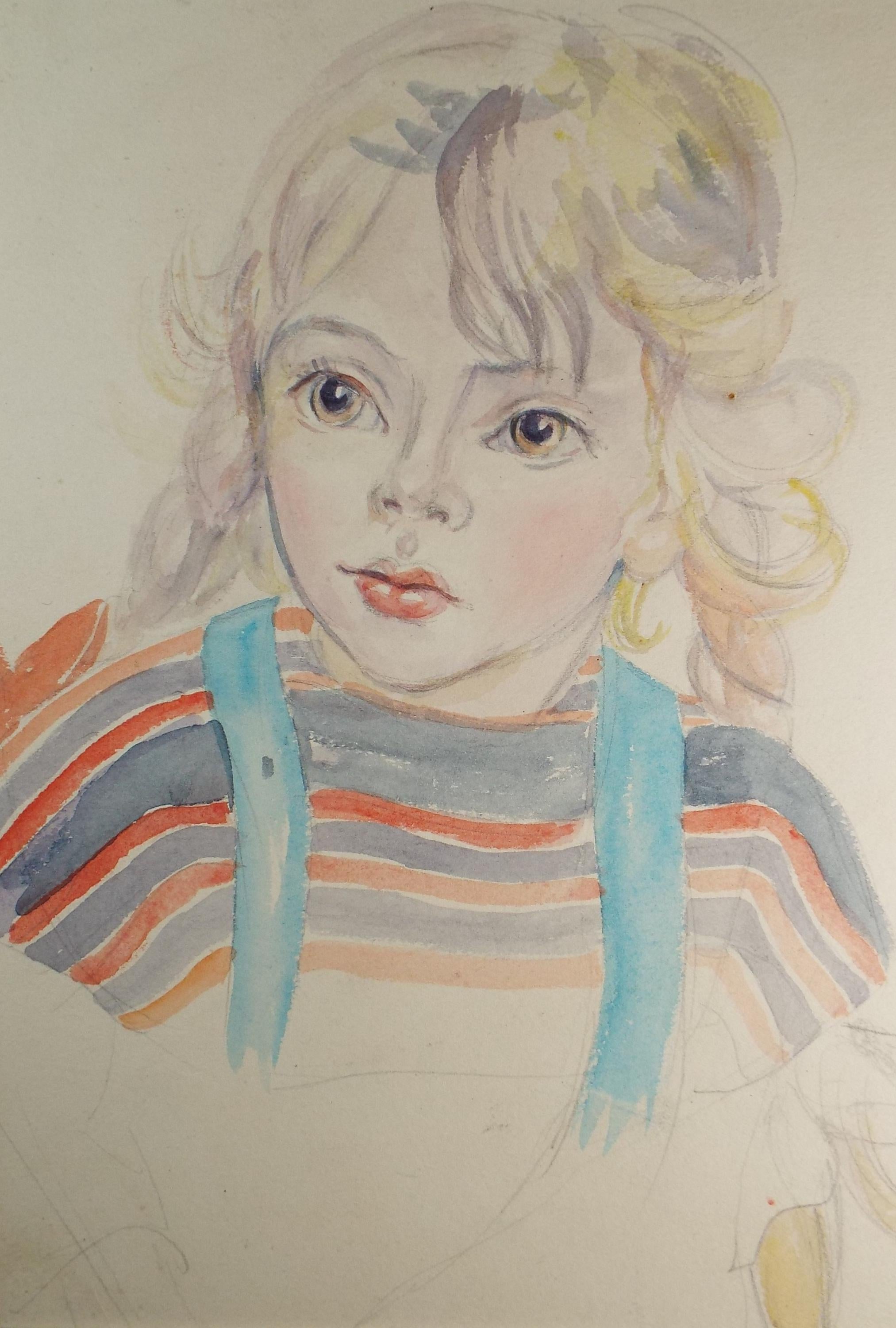 Original Watercolour , 'Portait of a Girl', c1950s, Athene Andrade (1908-1973)