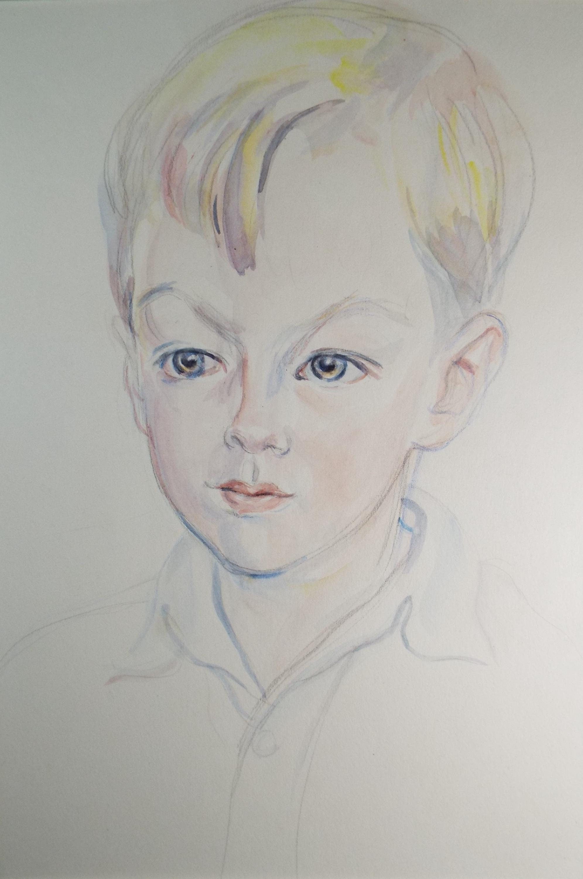 Original Watercolour , 'Portait of a Boy', c1950s, Athene Andrade (1908-1973)