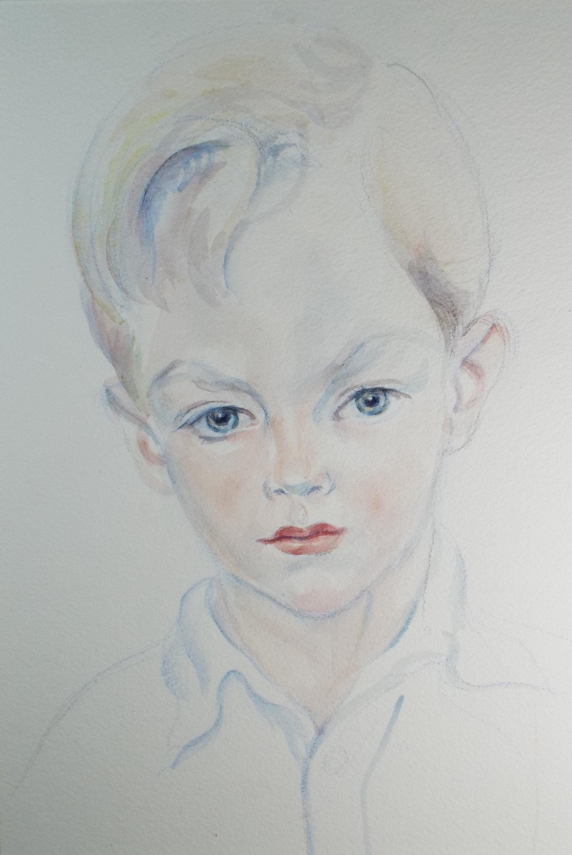 Original Watercolour , 'Portait of a Boy', c1950s, Athene Andrade (1908-1973)