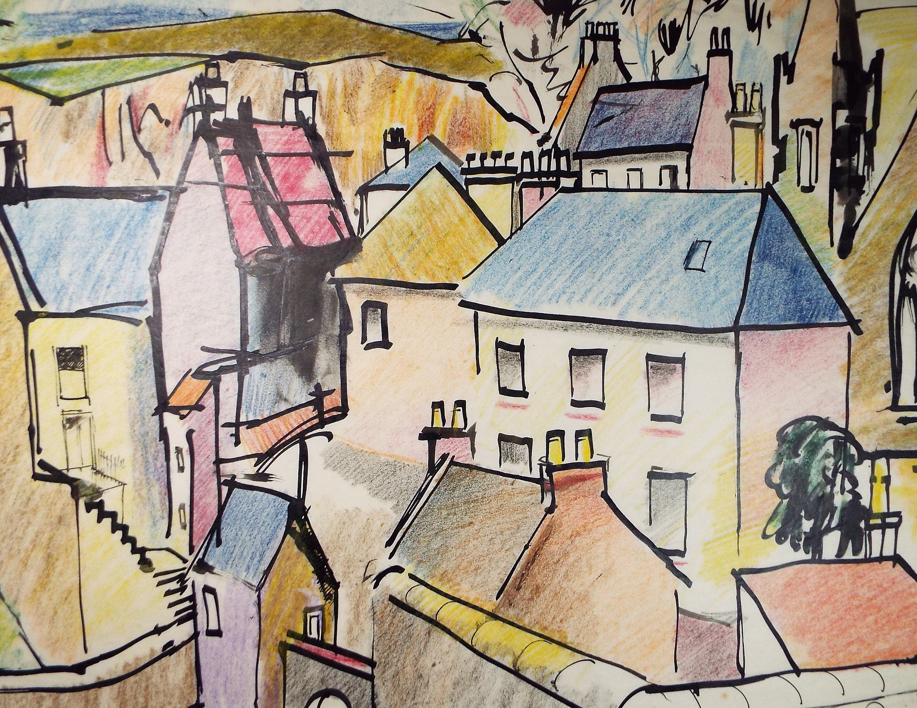 Original ink & pencil/pastel, 'Town Study', William Crosbie RSA, RGI