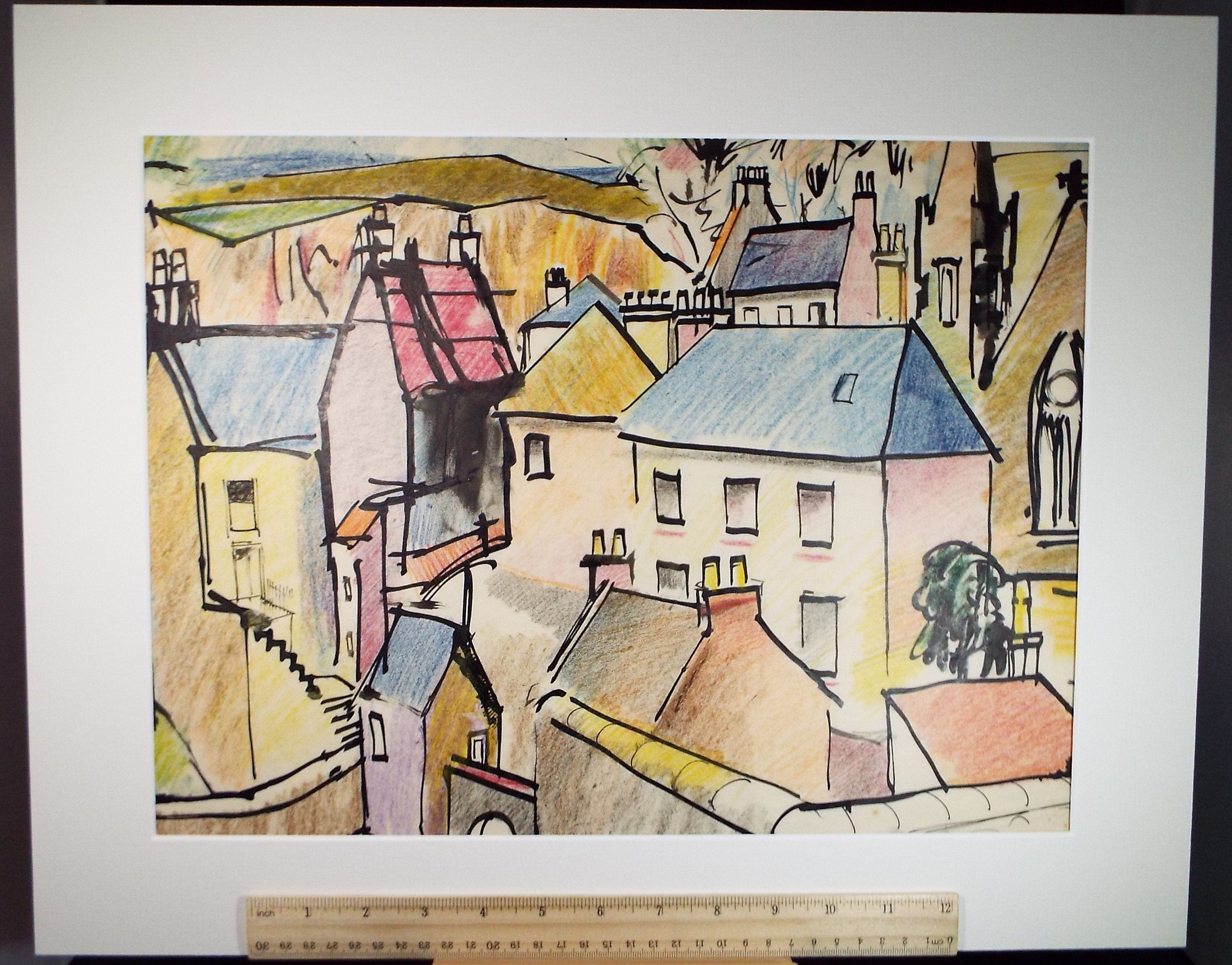 Original ink & pencil/pastel, 'Town Study', William Crosbie RSA, RGI