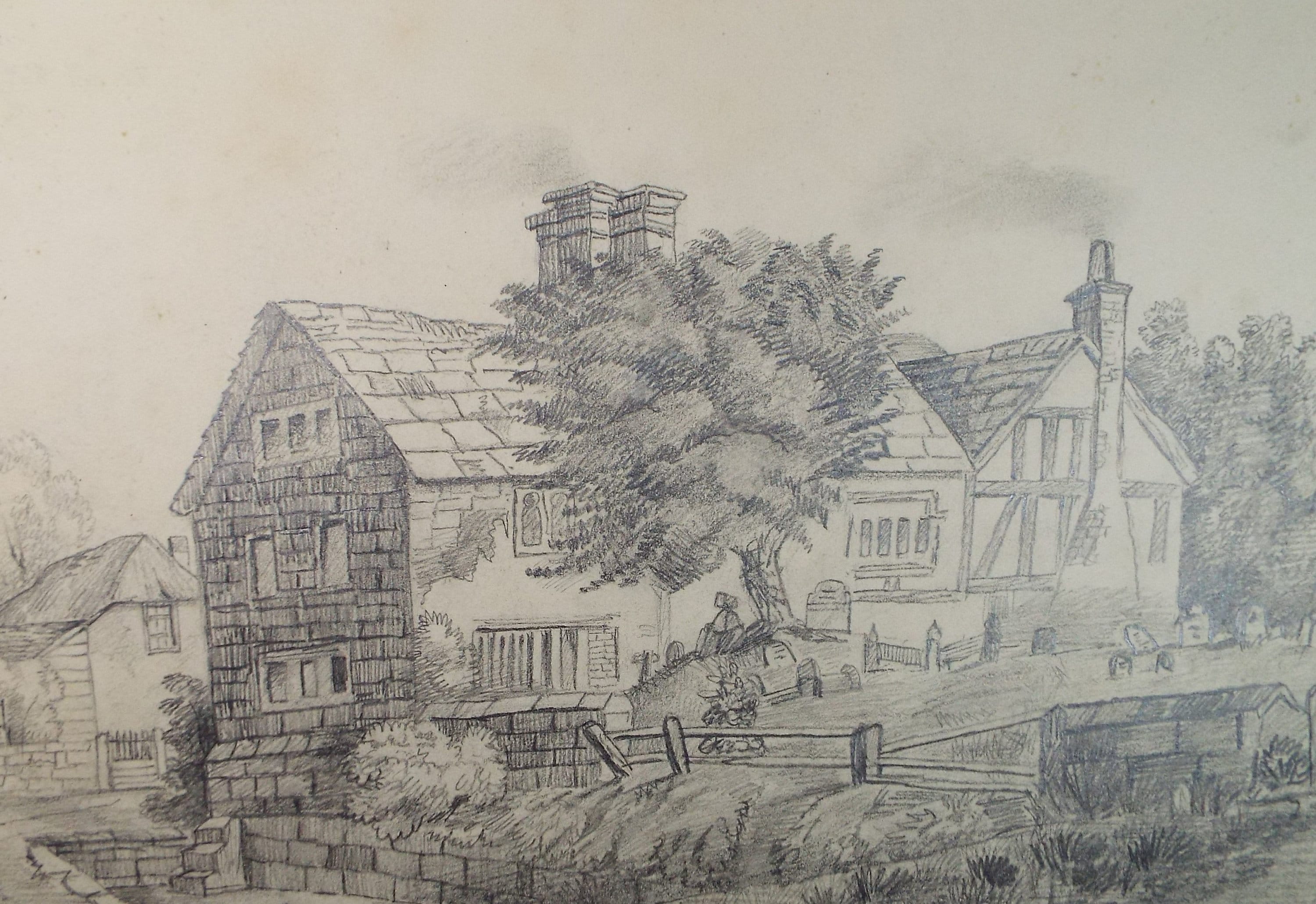 Original Pencil Drawing, 'Country Cottage', mid 19th century, artist unknown