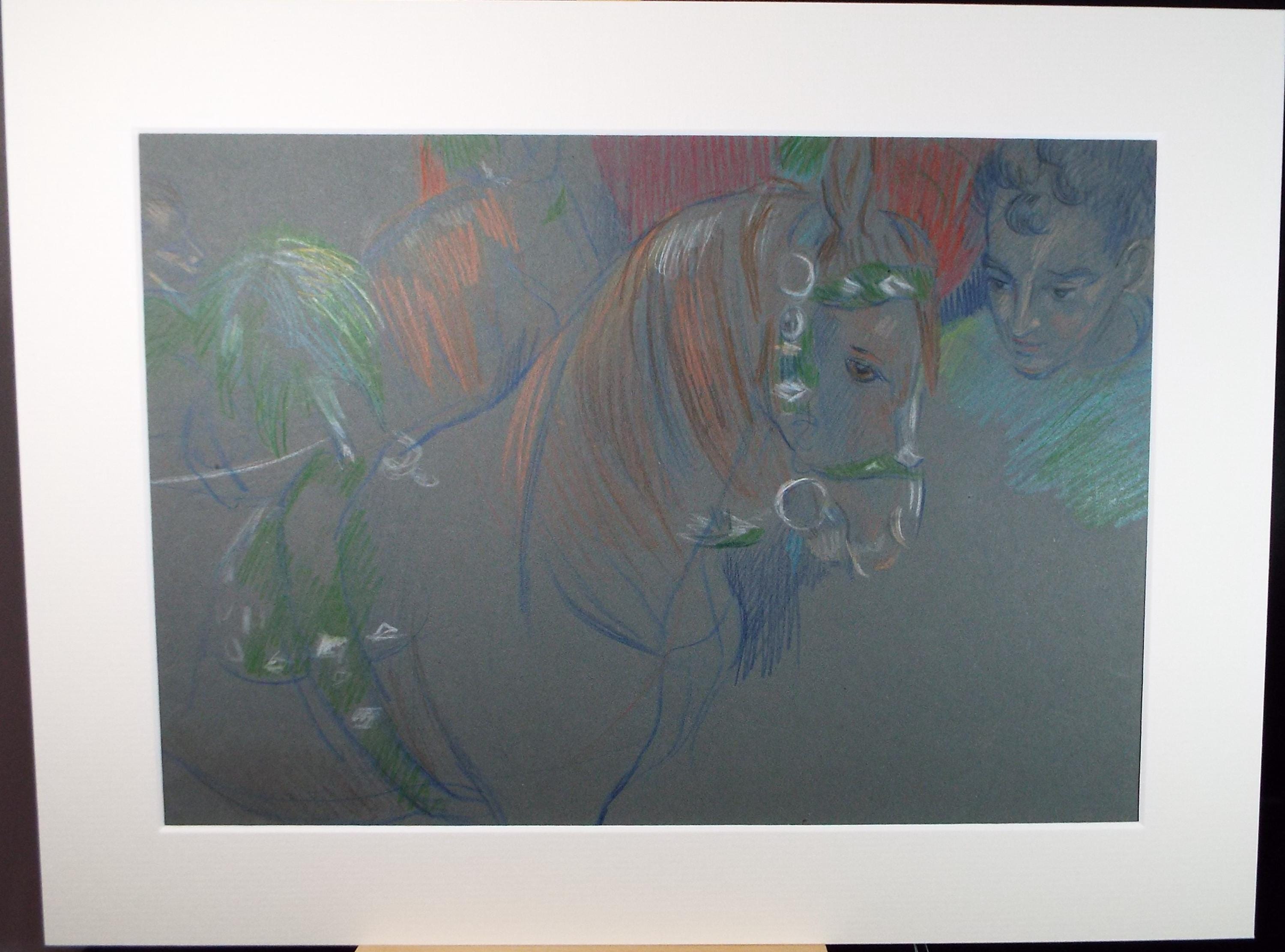 Original Pastel Drawing, 'Circus Horse', c1950s, Athene Andrade (1908-1973)