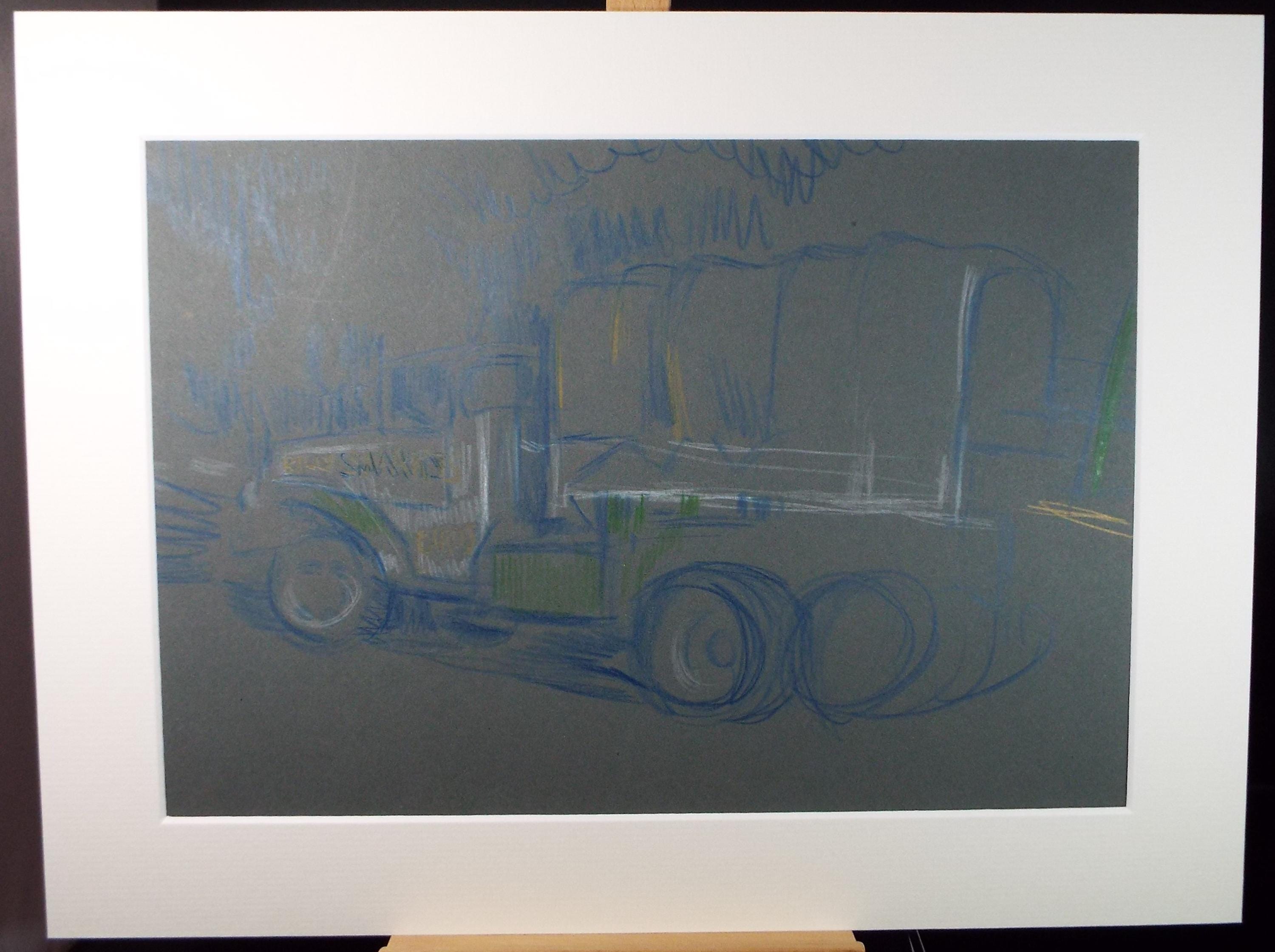 Original Pastel Drawing, 'Circus Lorry', c1950s, Athene Andrade (1908-1973)