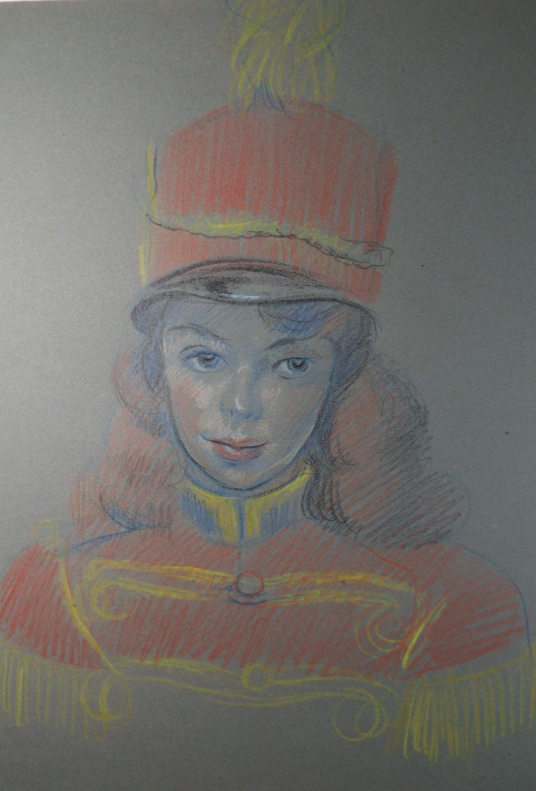 Original Pastel Drawing, 'Circus Performer', c1950s, Athene Andrade (1908-1973)