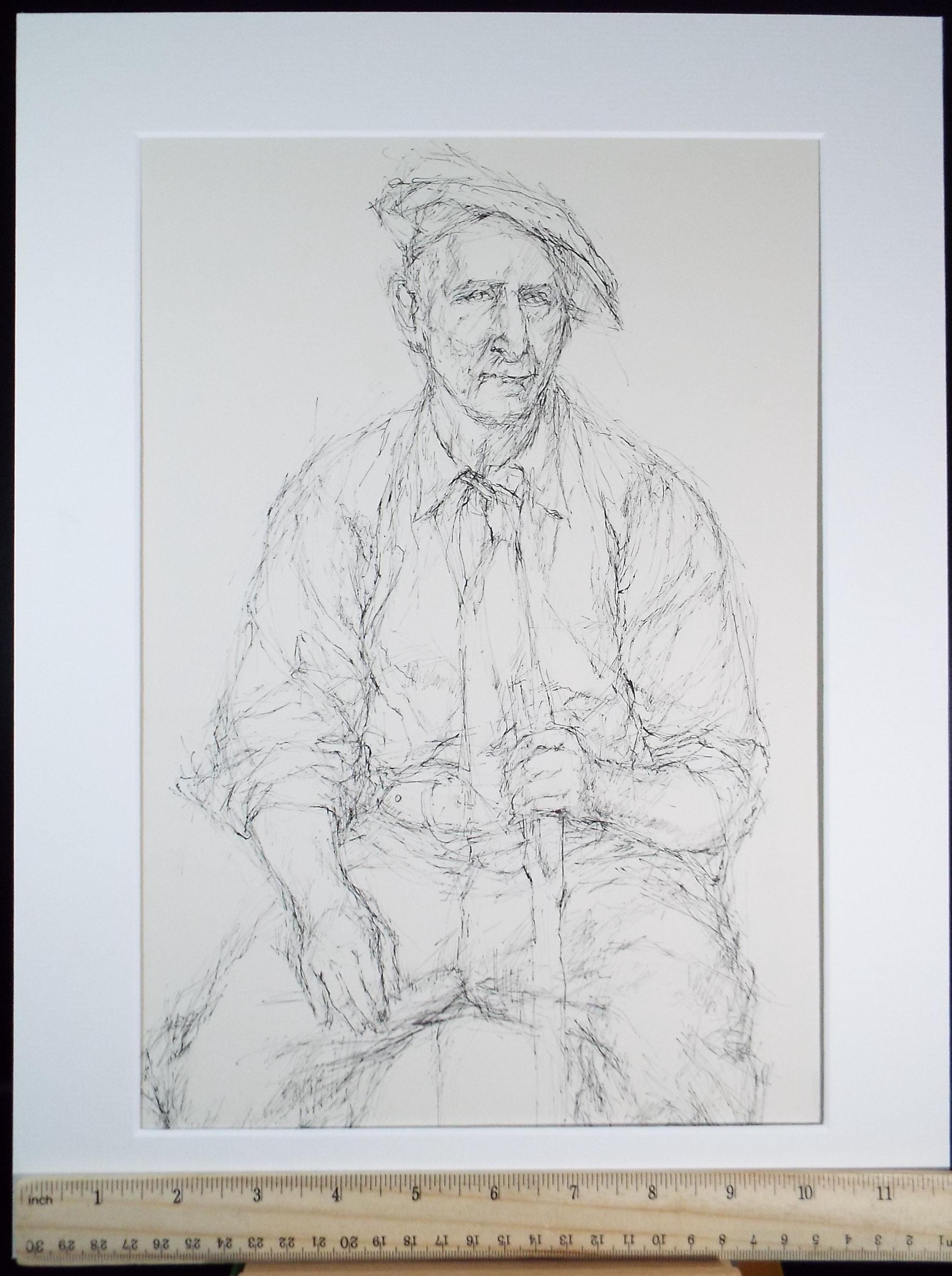 Pen & ink drawing, 'Seated man', c1950s, C.D. Finley