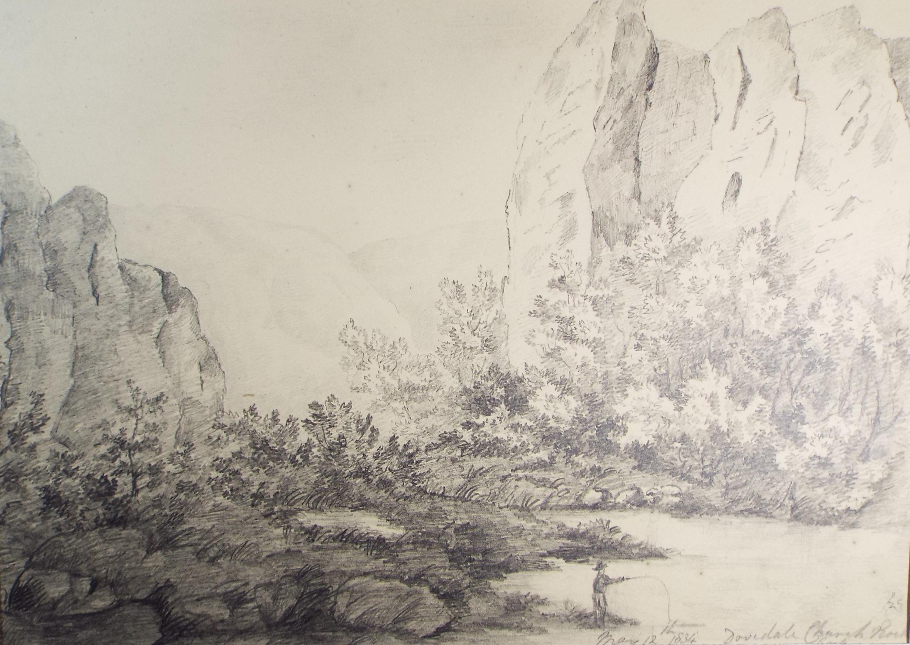 Original Pencil Drawing, 'Church Rock, Dovedale', Dated 1834, artist unknown